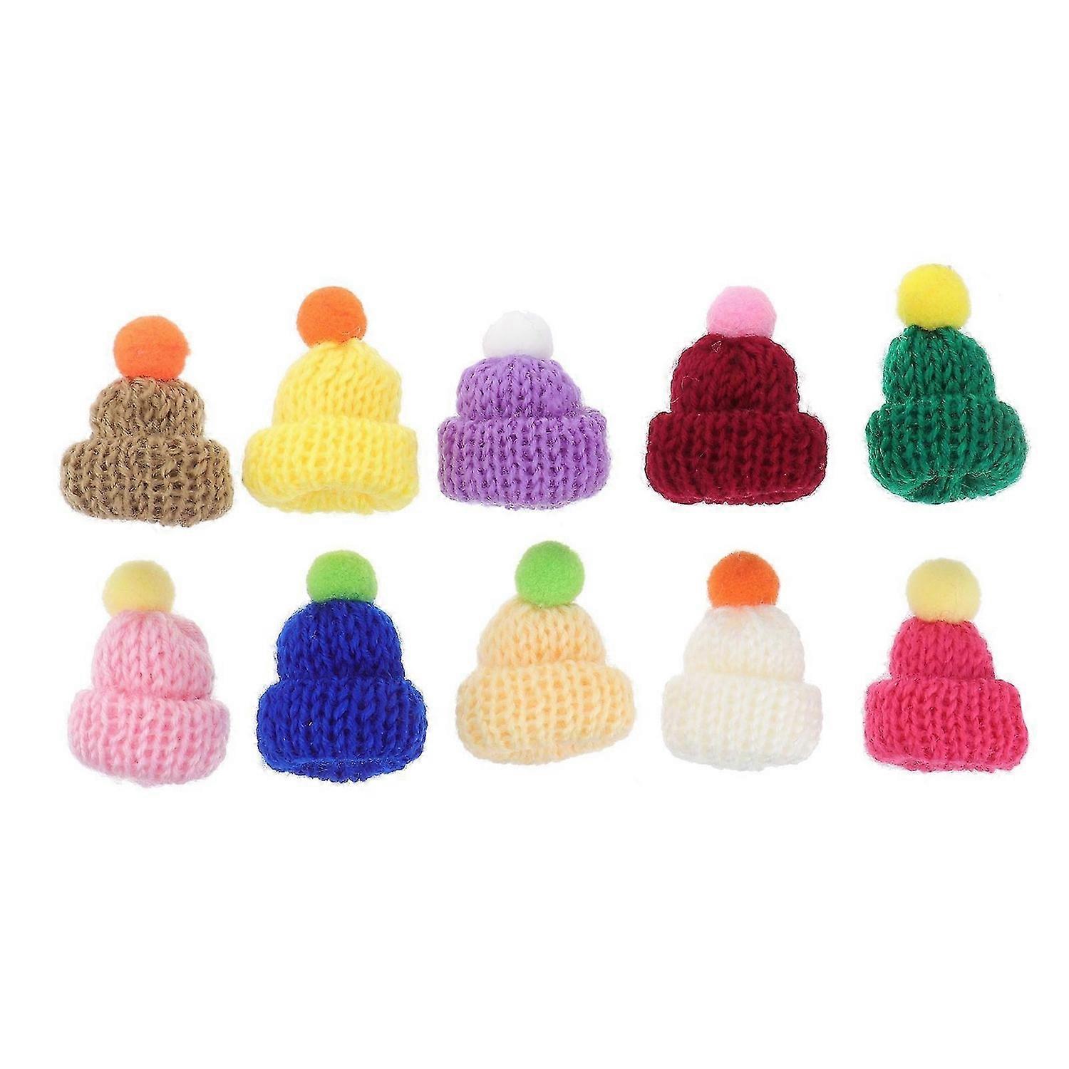 10pcs Knitted Hat Craft Mini Colorful Knitted Caps Decor Accessory