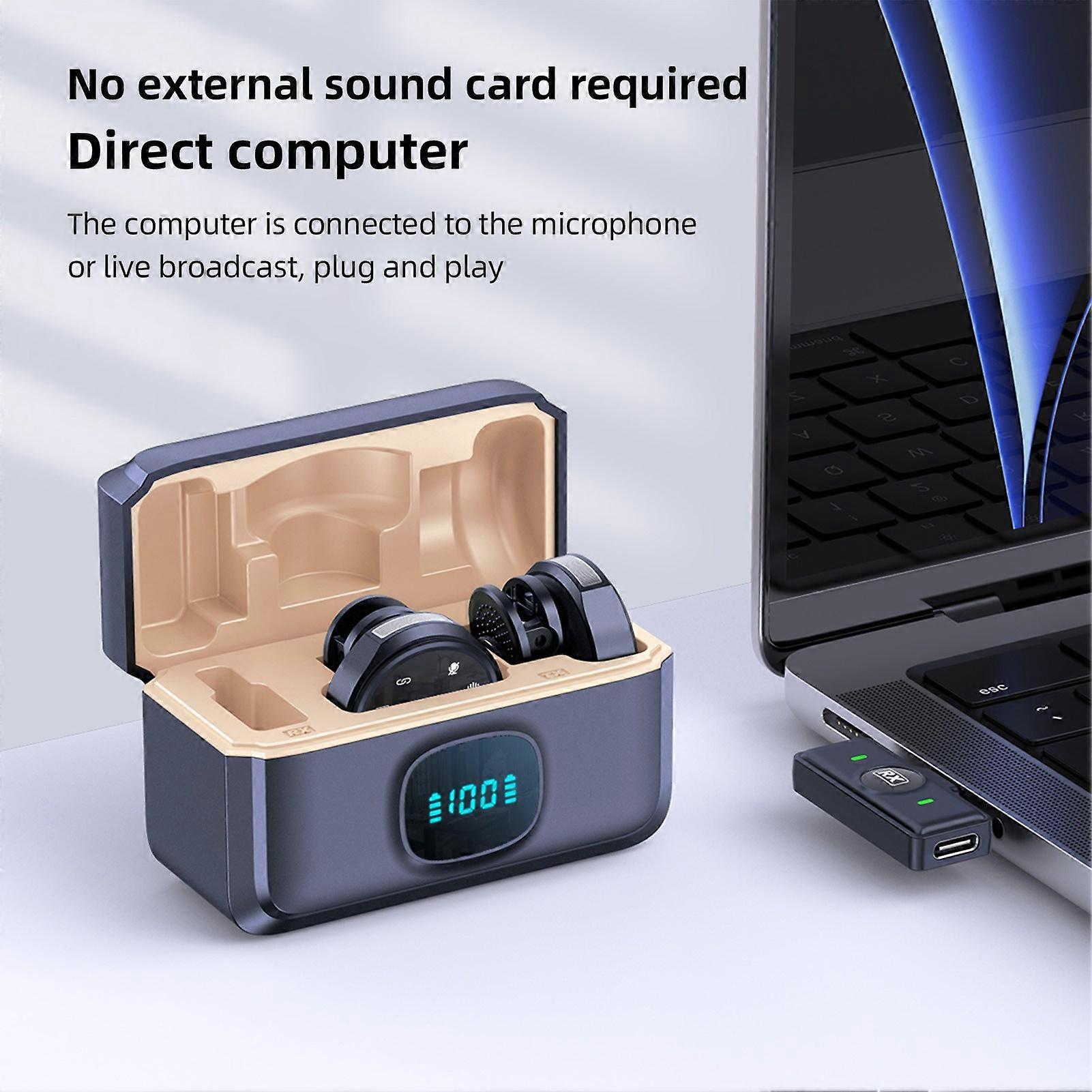 One-Trigger-Two 2.4G Wireless Microphone Magnetic Attachment Clip On Mic for Smartphone Noise Cancelling Real Time Monitoring Built-in Battery with C