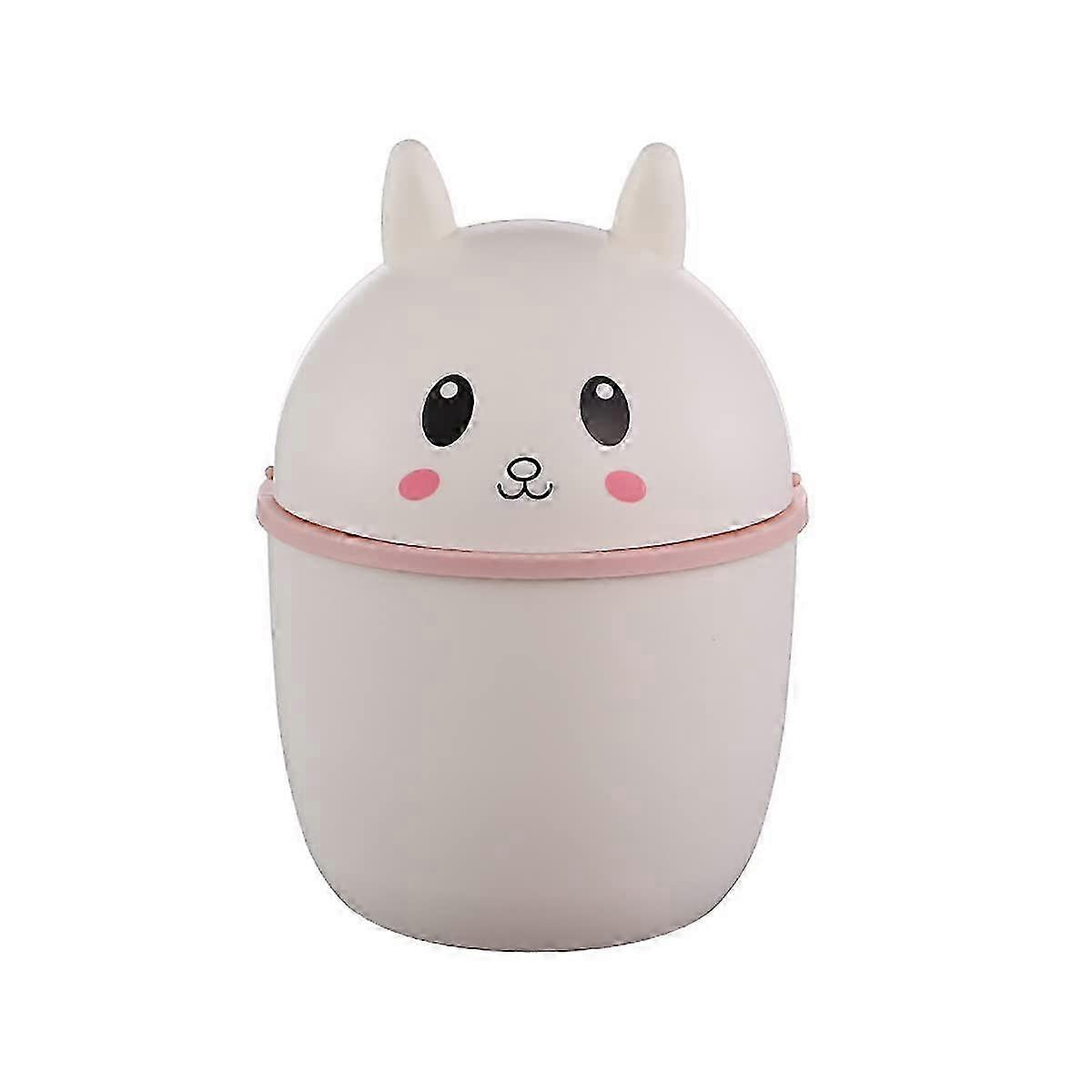 Cute Mini Desktop Bunny Storage Bin with Swing Lid - Adorable Wastebasket for Office, Student Dormitory, and Bedside Use