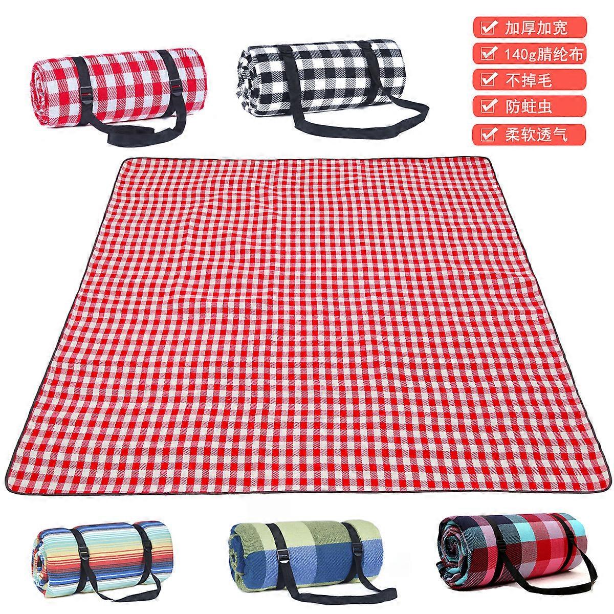 Outdoor Picnic Blanket Large Waterproof Camping Mat Red-White Checkered Polyester Anti-Moisture Durable Thickened Portable 2m x 3m Folding Design for