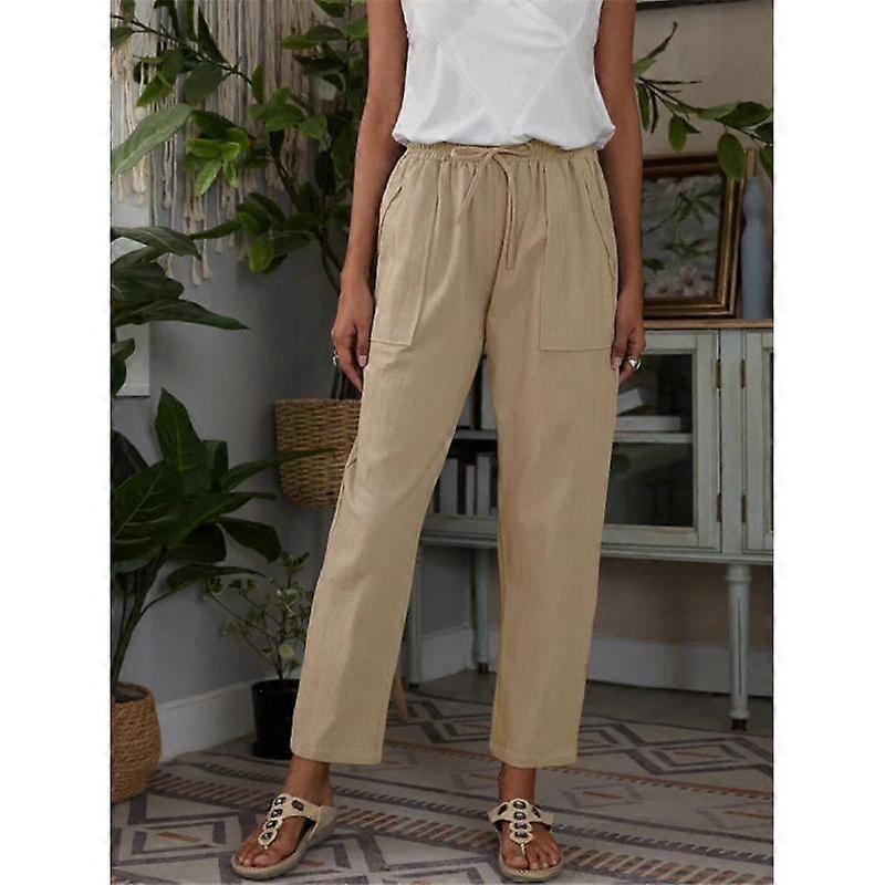 Autumn Women's Pants Solid Colour Elastic Waist Cotton Linen Fashion Loose Casual Pants