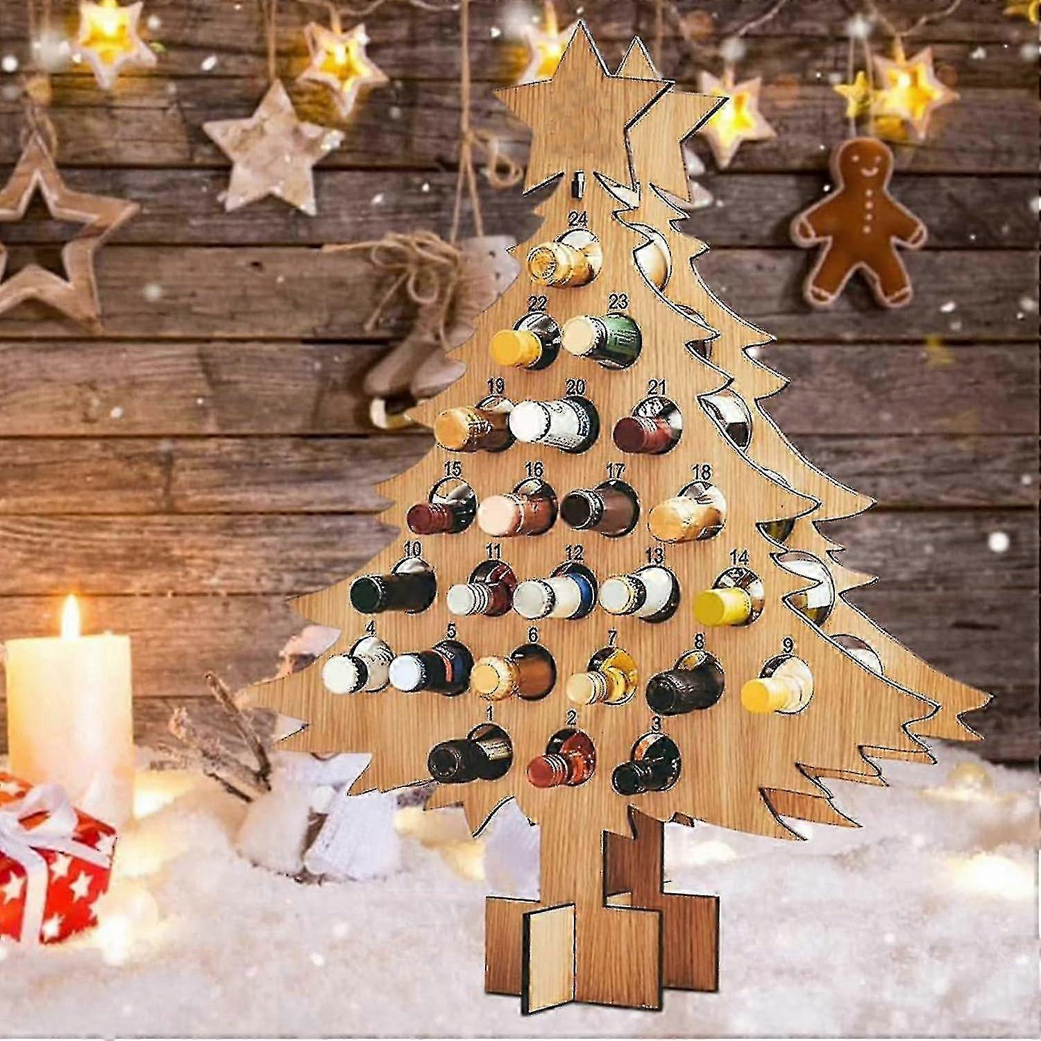 Christmas Wine Advent Calendar,24 Days Countdown Advent Calendar Decoration Wine Stand,christmas Tree Bottle Holder 2025