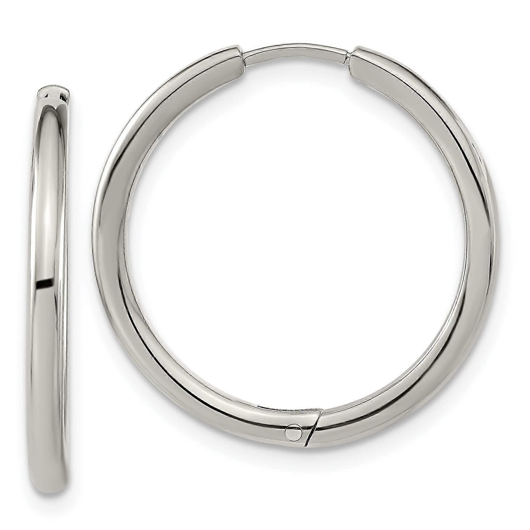 Avariah Chisel Titanium Polished 2.1mm Hinged Hoop Earrings 25mm
