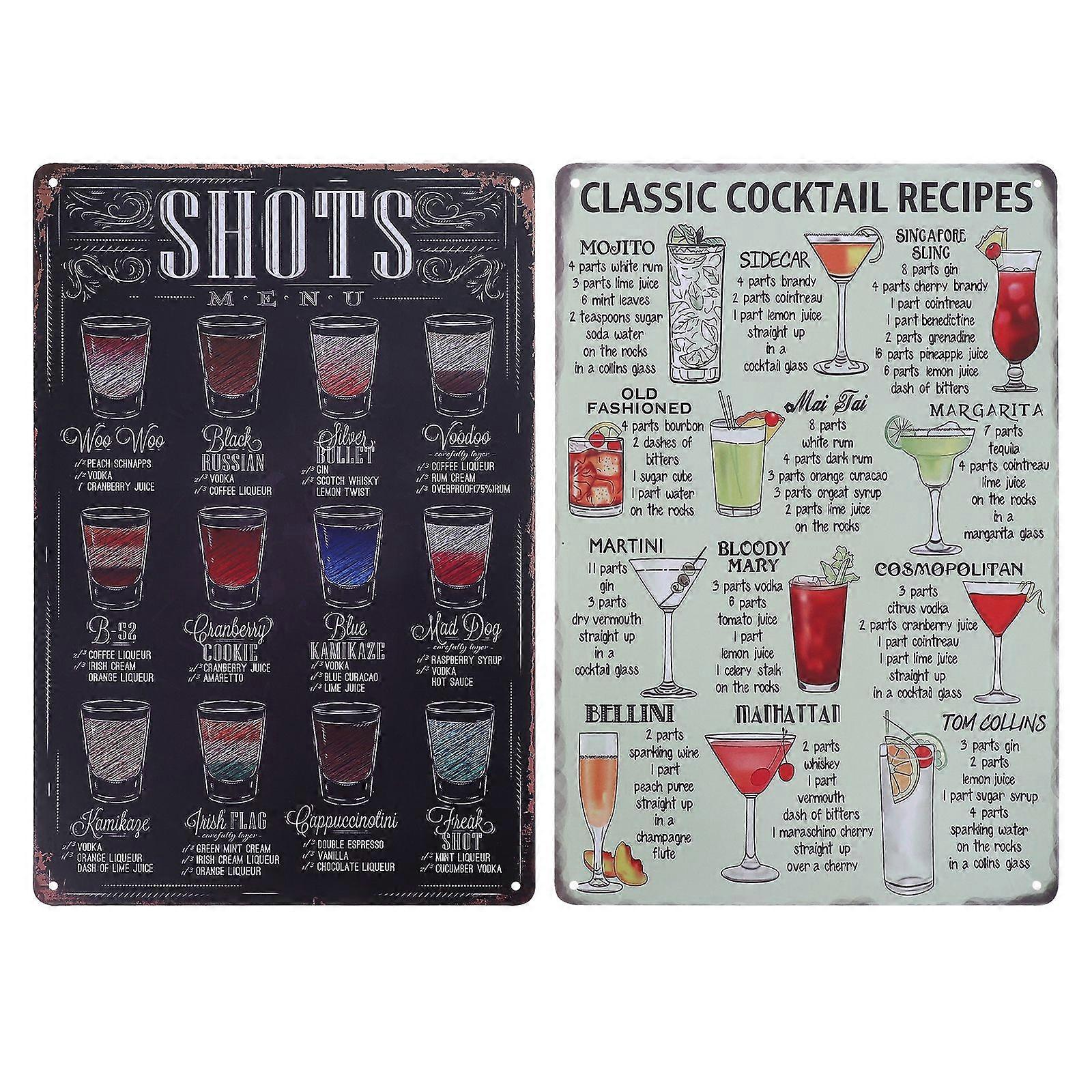 2個レトロ飲料金属錫サインカクテルレシピポスター壁の装飾壁の鉄の絵
