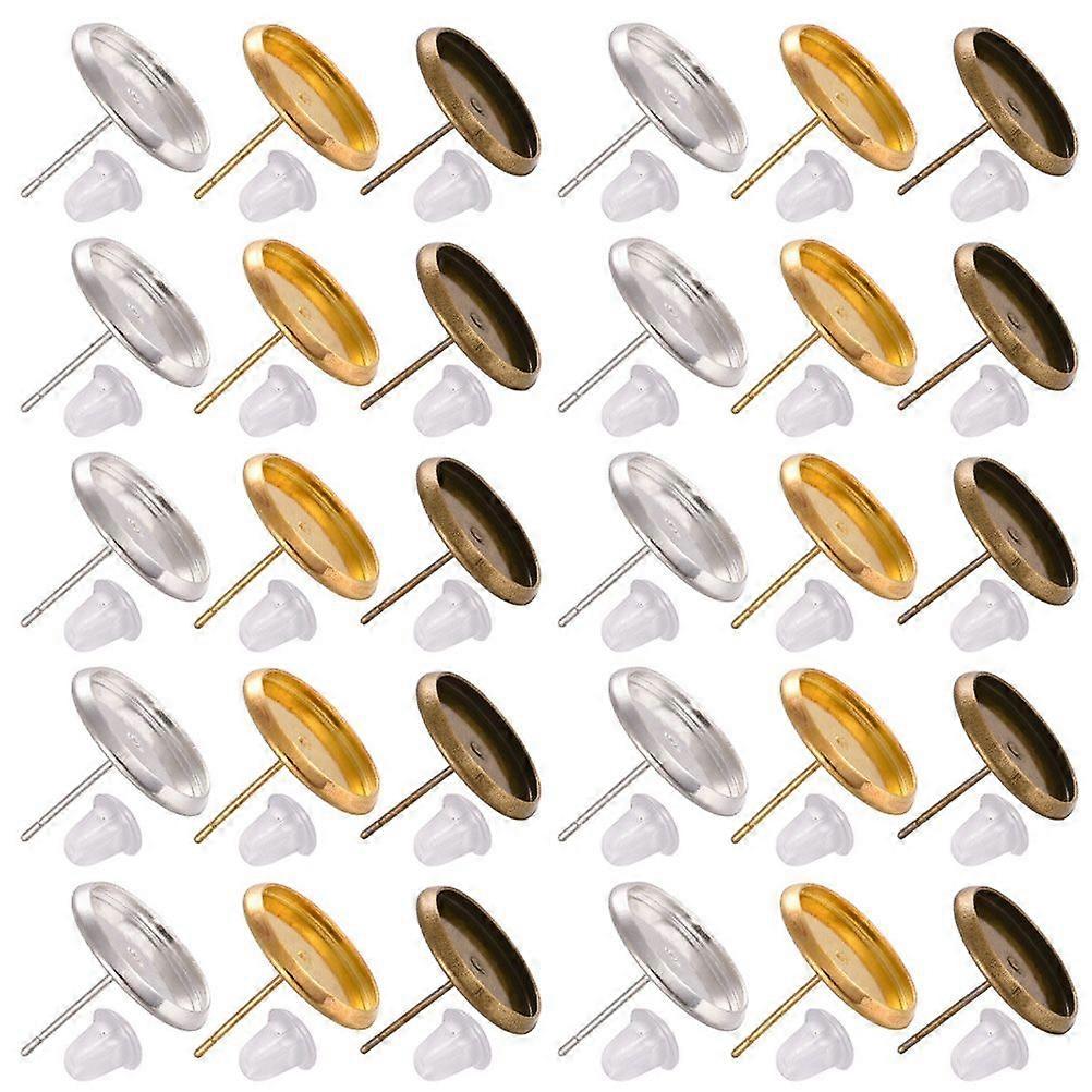 30 Sets Stud Earring Setting Post Cup Bezel Tray Earring Blanks Earring Posts with Earring Backs