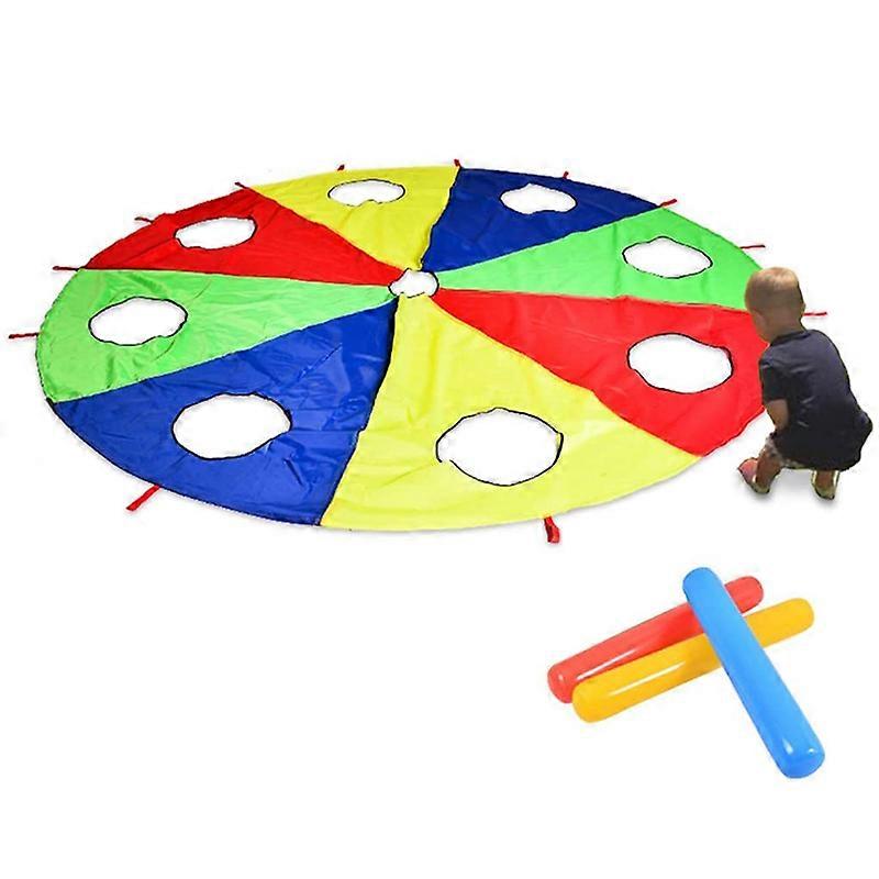Rainbow Parachute 6 Feetplay W Game Outdoor Parachute Movement Toy with 3x 2M Air Poles