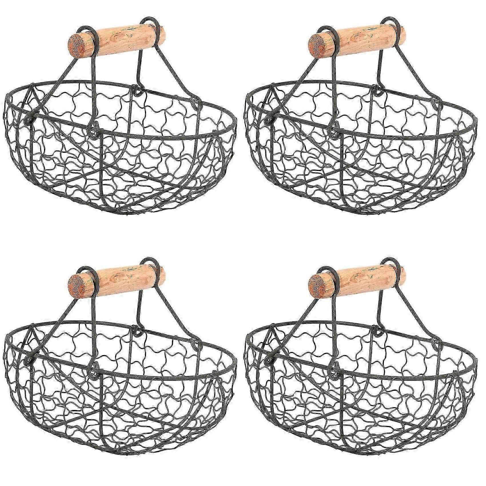 4X Poignée En Bois Métal Rétro Panier Portable Multi-Fonction Légumes Fruits Oeuf Épicerie Pratique