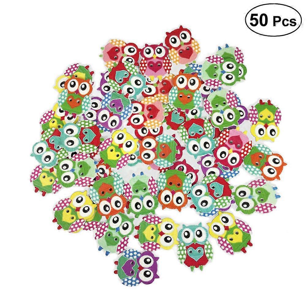 Cartoon Buttons Owl Shaped Two-Hole Design For Sewing Diy Craft Mixed Color 50Set