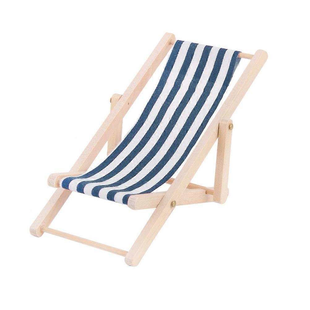 Dollhouse Garden Accessories Blue Striped Pattern Mini Beach Chair 1Pc
