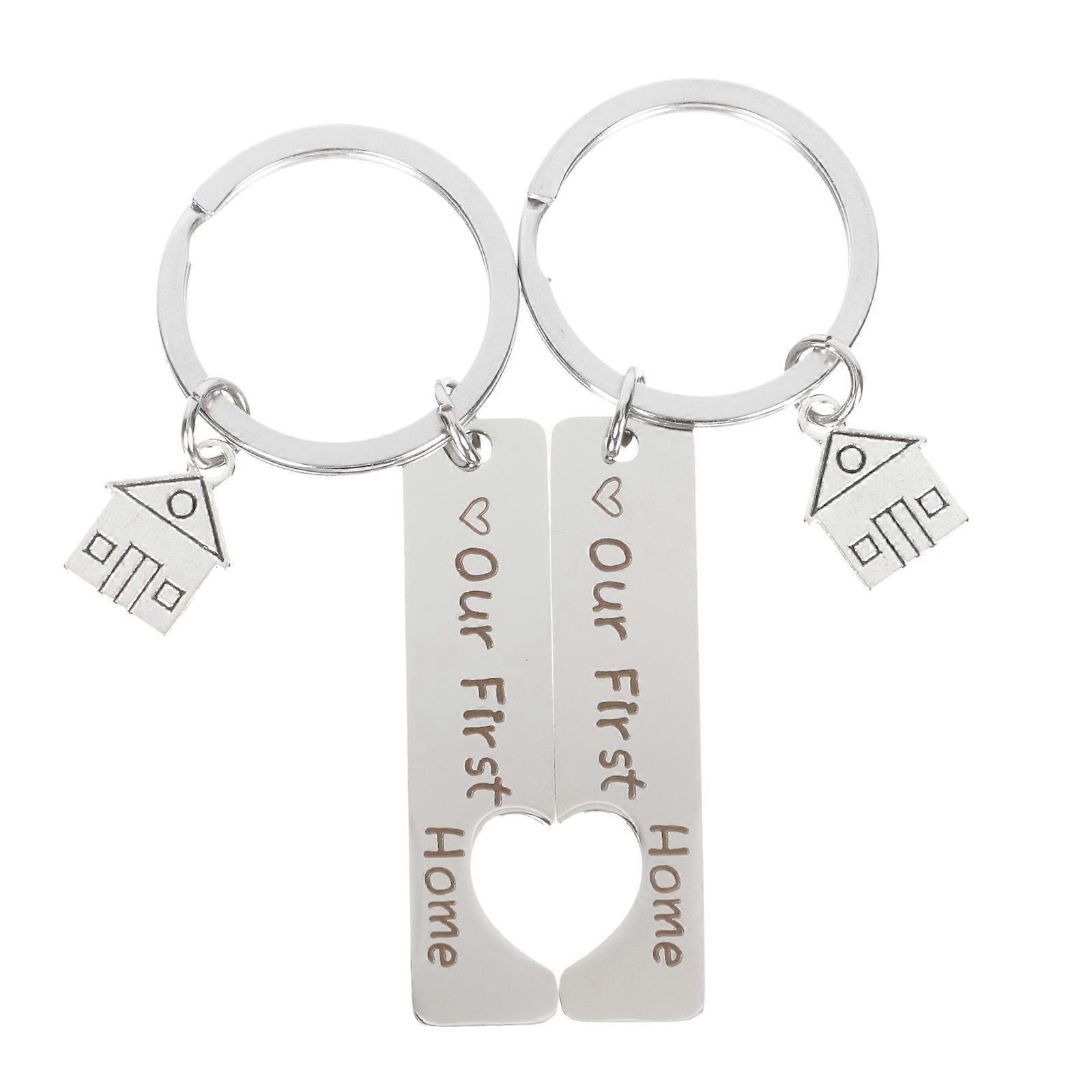Keychain Metal Keychains Housewarming present 5x1.2cm House Shape 2Set