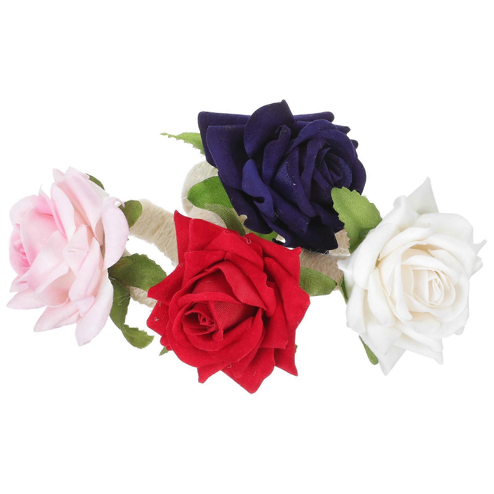 Handmade Napkin Buckle Realistic Rose Pattern Cord Woven Serviette Ring For Home Use 8x7cm Table Decoration 4Pcs
