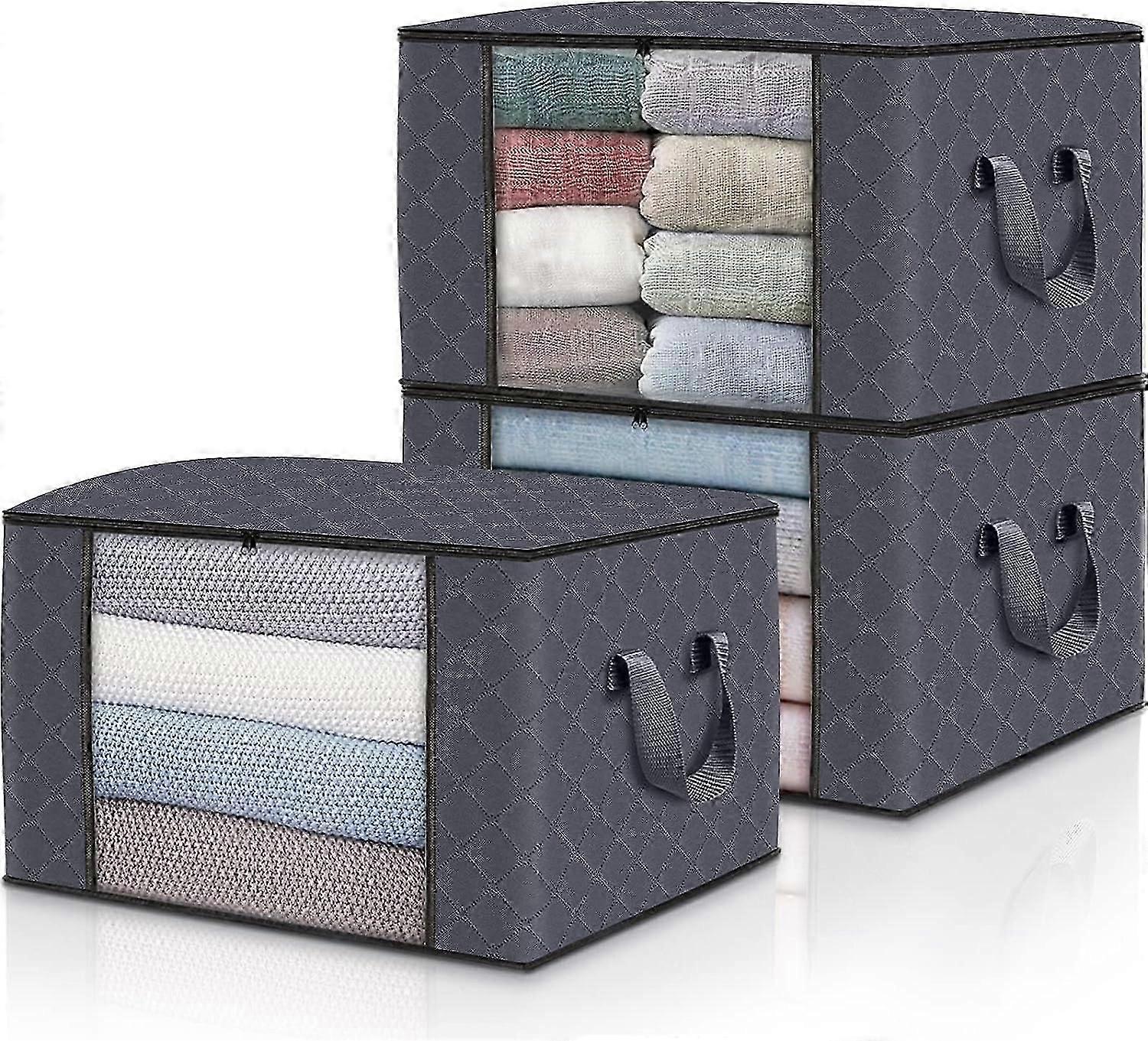 3 Pack Clothes Organizer Foldable Blanket Organizer Gray