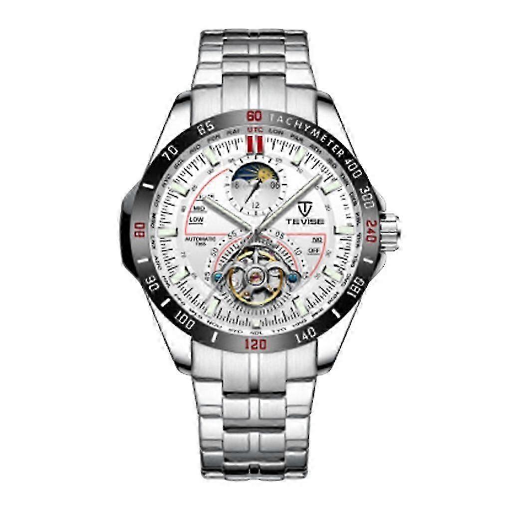 Men's Luminous Mechanical Wristwatches and Stainless Steel Band White + Red