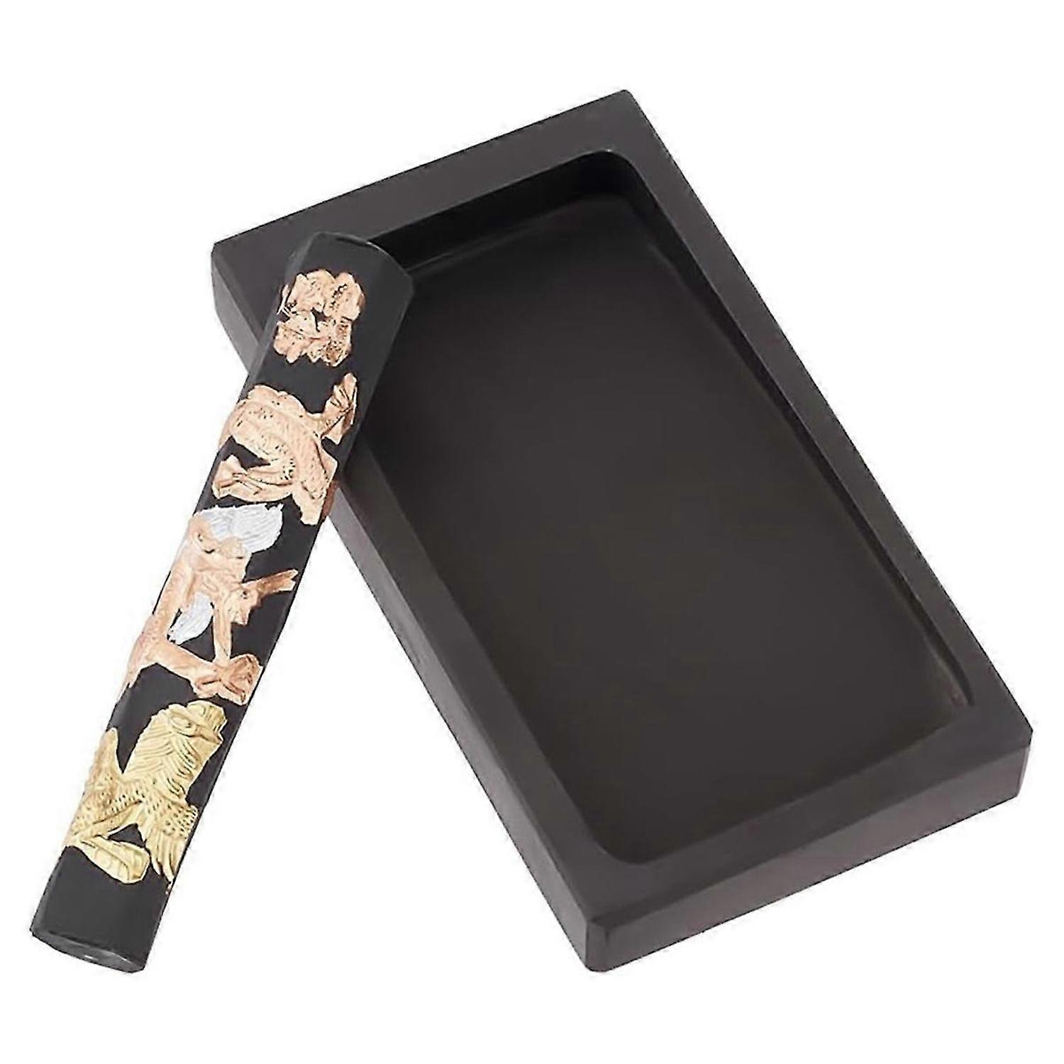 Chinese Calligraphy with Ink Stick Rectangle Dragon Phoenix Pattern Sets Traditional Chinese Ink Sto