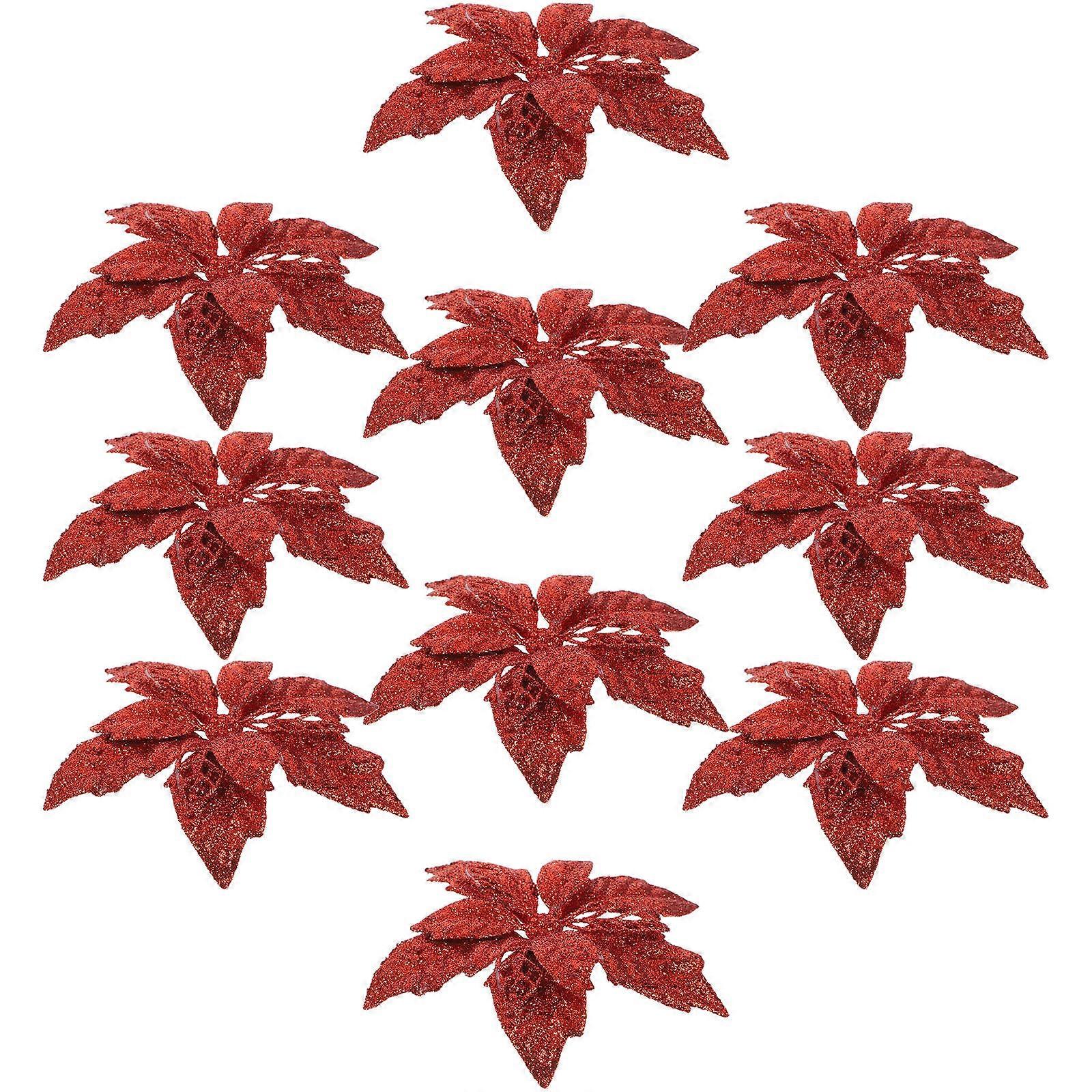 Kırmızı Sahte Atatürk Çiçeği Sapları Noel Çiçek Süsleri 13.5CM Ağaç Dekorasyonu 10 Adet