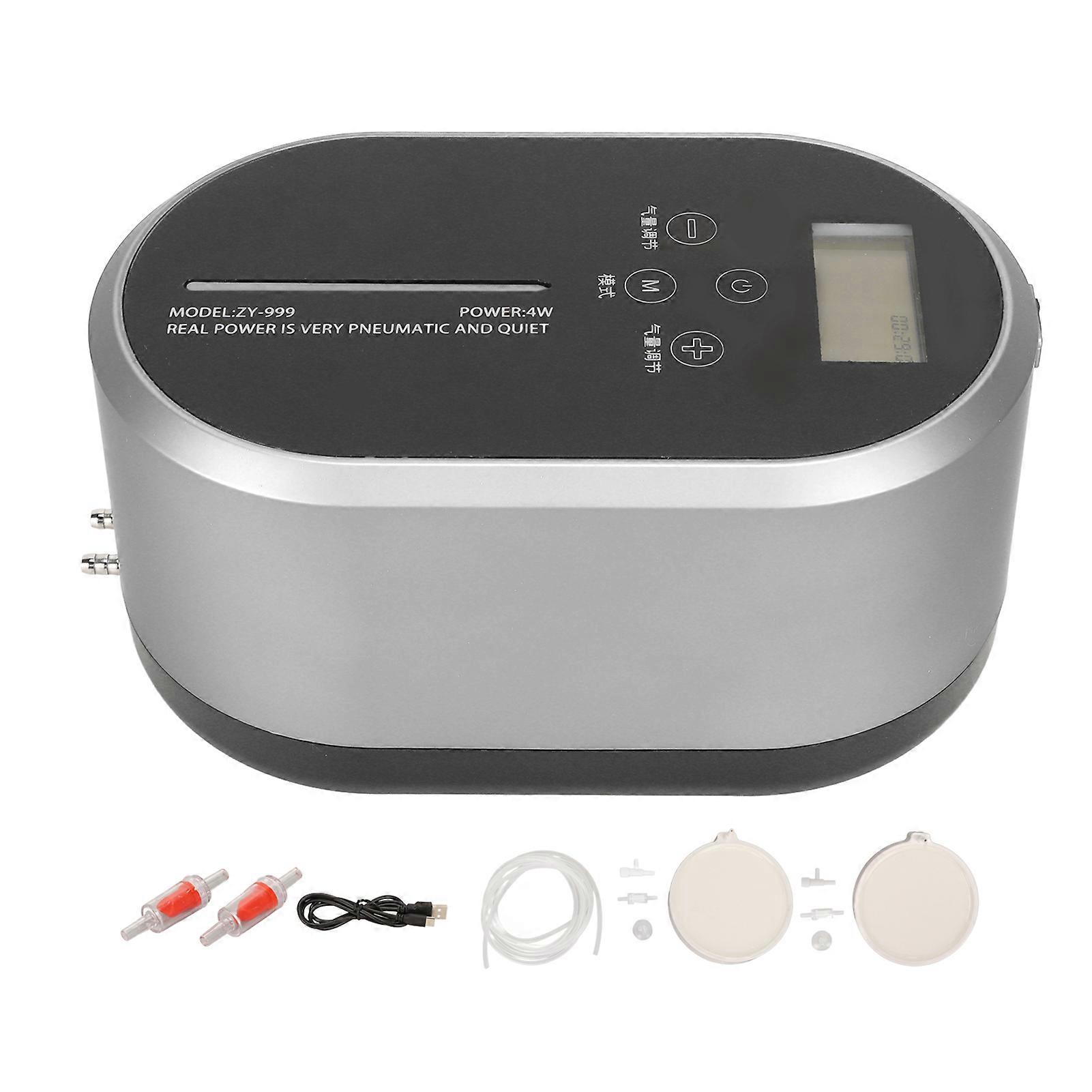 Aquarium Air Pump Ultra Silent Large Volume LCD Touch Adjustable AC DC Fish Tank Oxygen Air Pump for Outdoor Fishing Silver