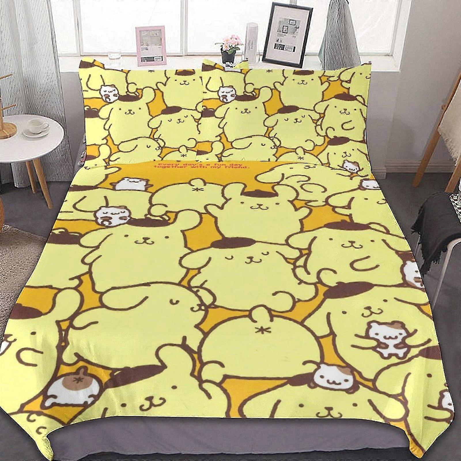 Microfiber Bedding Set with Pompompurin Design, 3D Printed Lightweight 3 Piece Comforter Set for Kids
