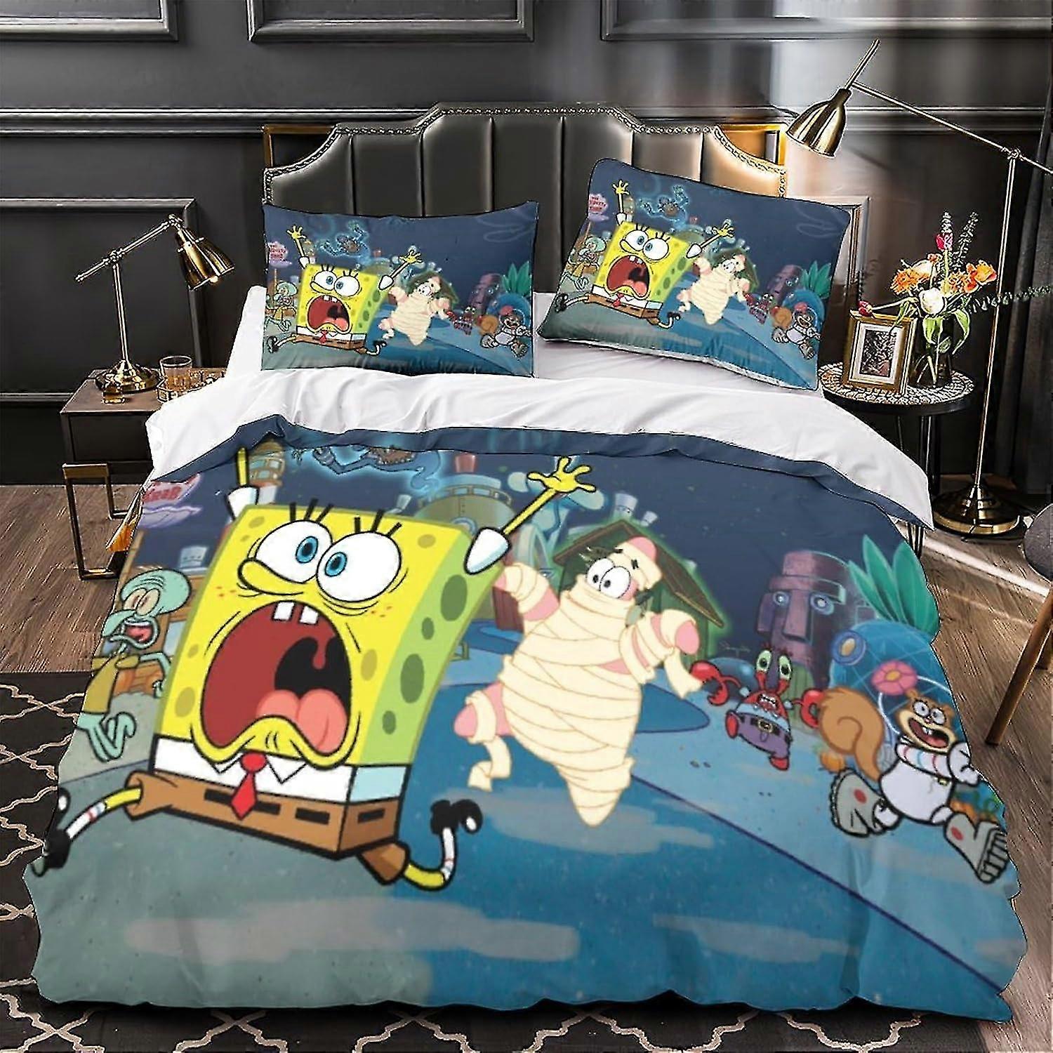 Spongebob 3D Print Postacie z anime Zestaw poszewek na kołdrę z zapięciem na zamek błyskawiczny i poszewkami na poduszki dla nastolatków i dorosłych