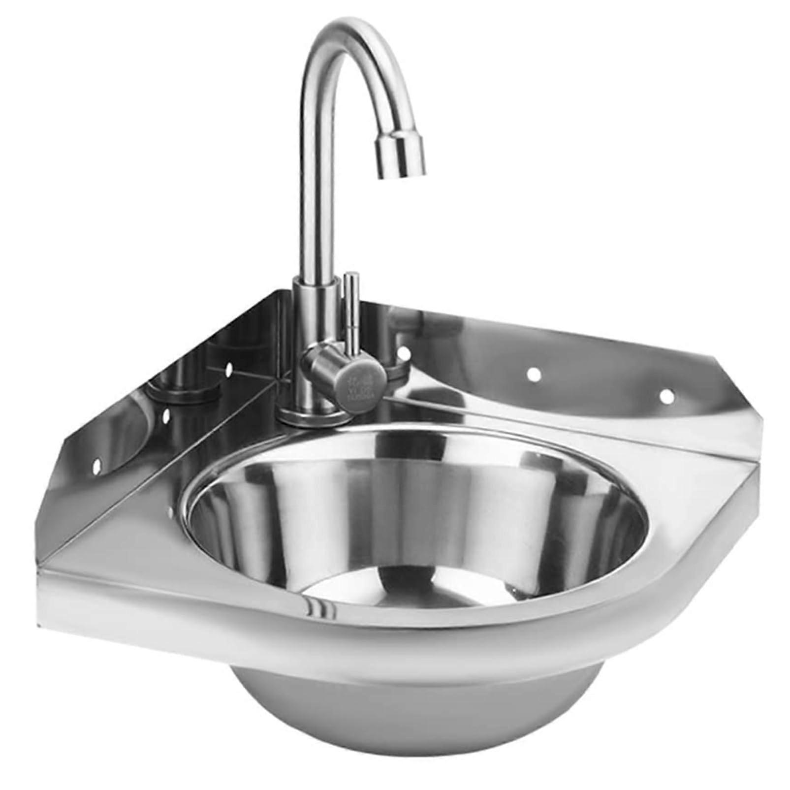 Eckwaschbecken aus Edelstahl mit heißen kalten Wasserhähnen für das Badezimmer eines Wohnmobilboots 304