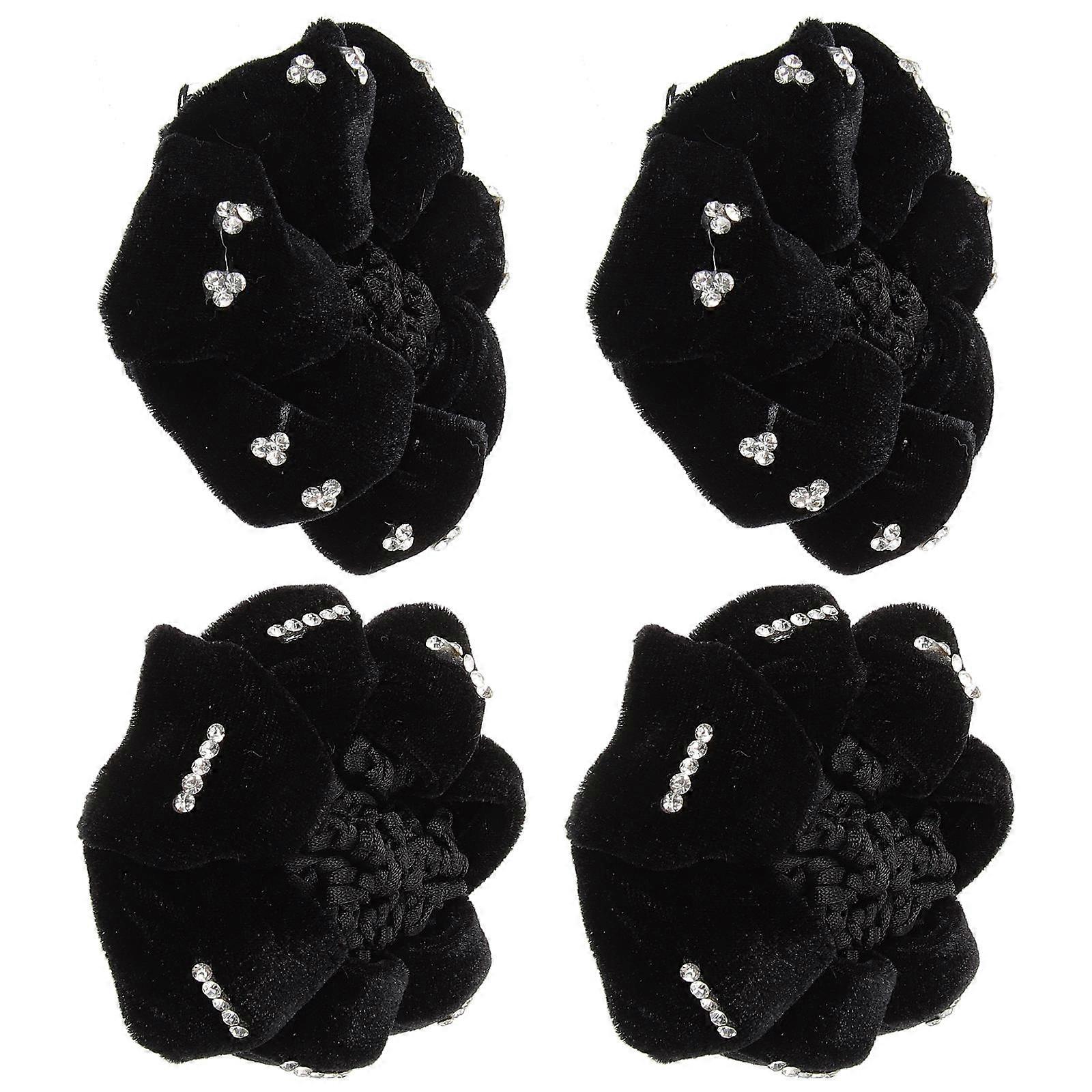 Here's a polished and professional product description based on your input:
**4pcs Elegant Velvet Hairnets for Women with Rhinestones – Hair Bun