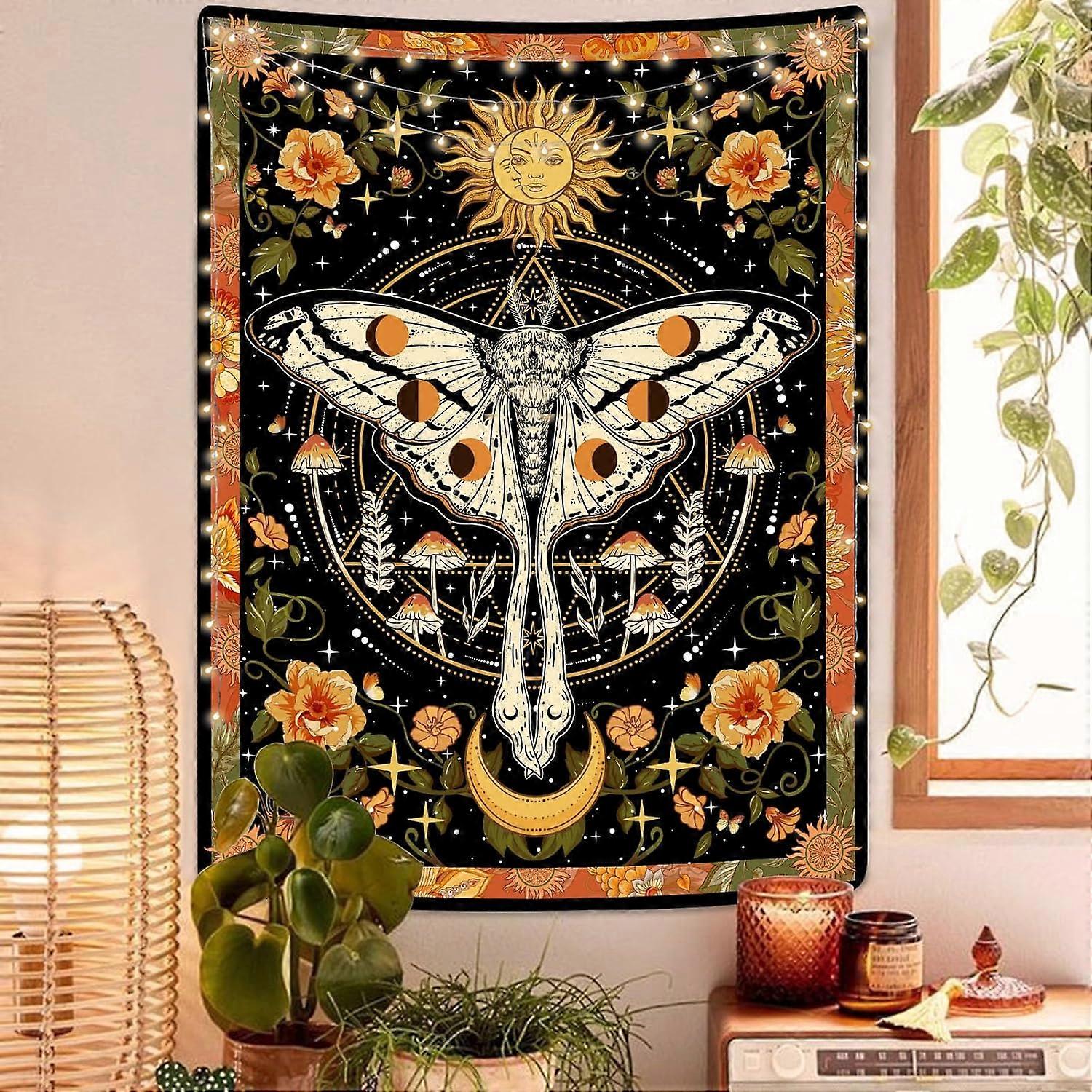 Moth Tapestry Boho Retro Floral Flowers