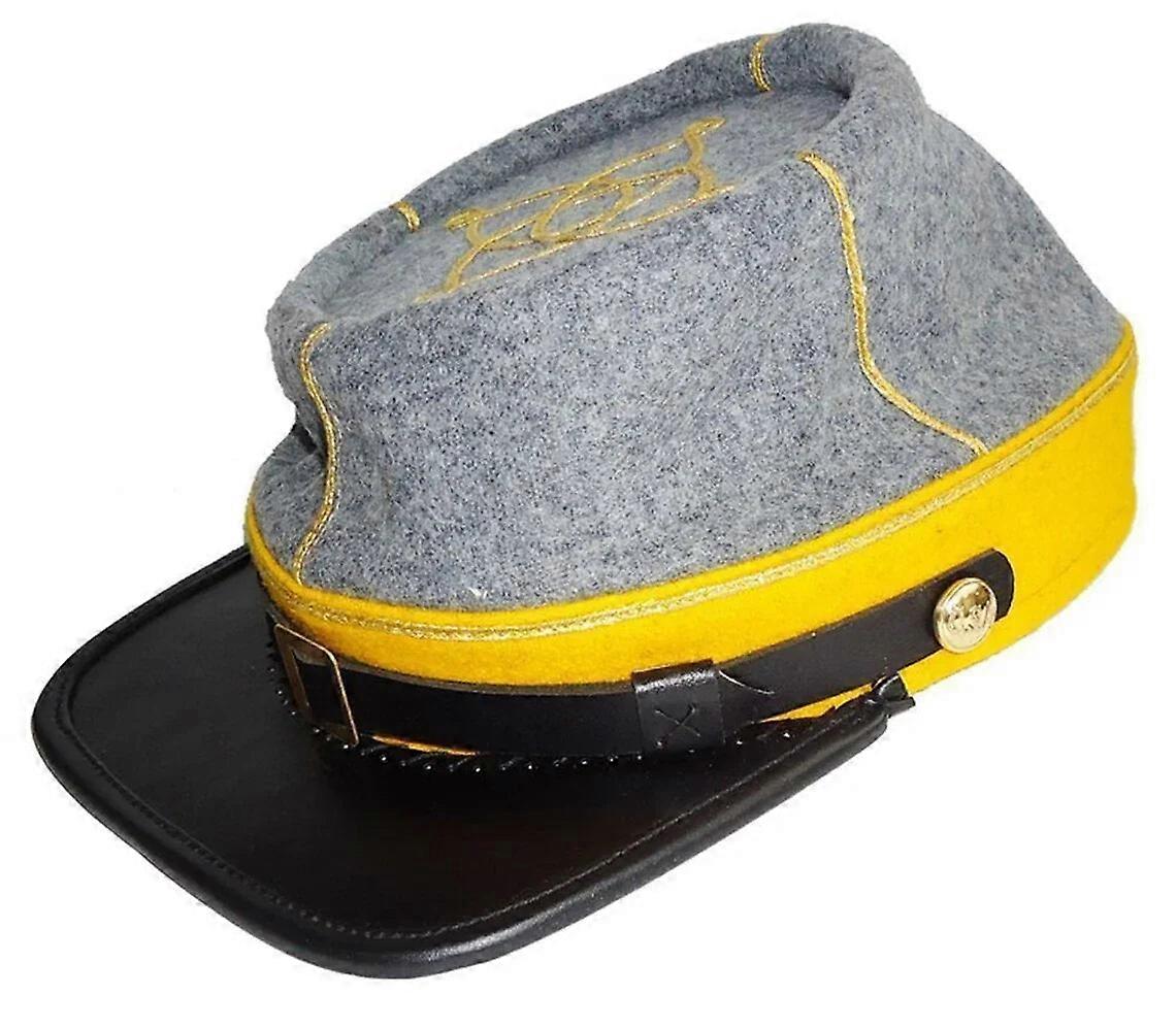 Civil War Cavalry 1st 2nd Lieutenant's Leather Peak Kepi, grau/gelb 1 Reihe Geflecht