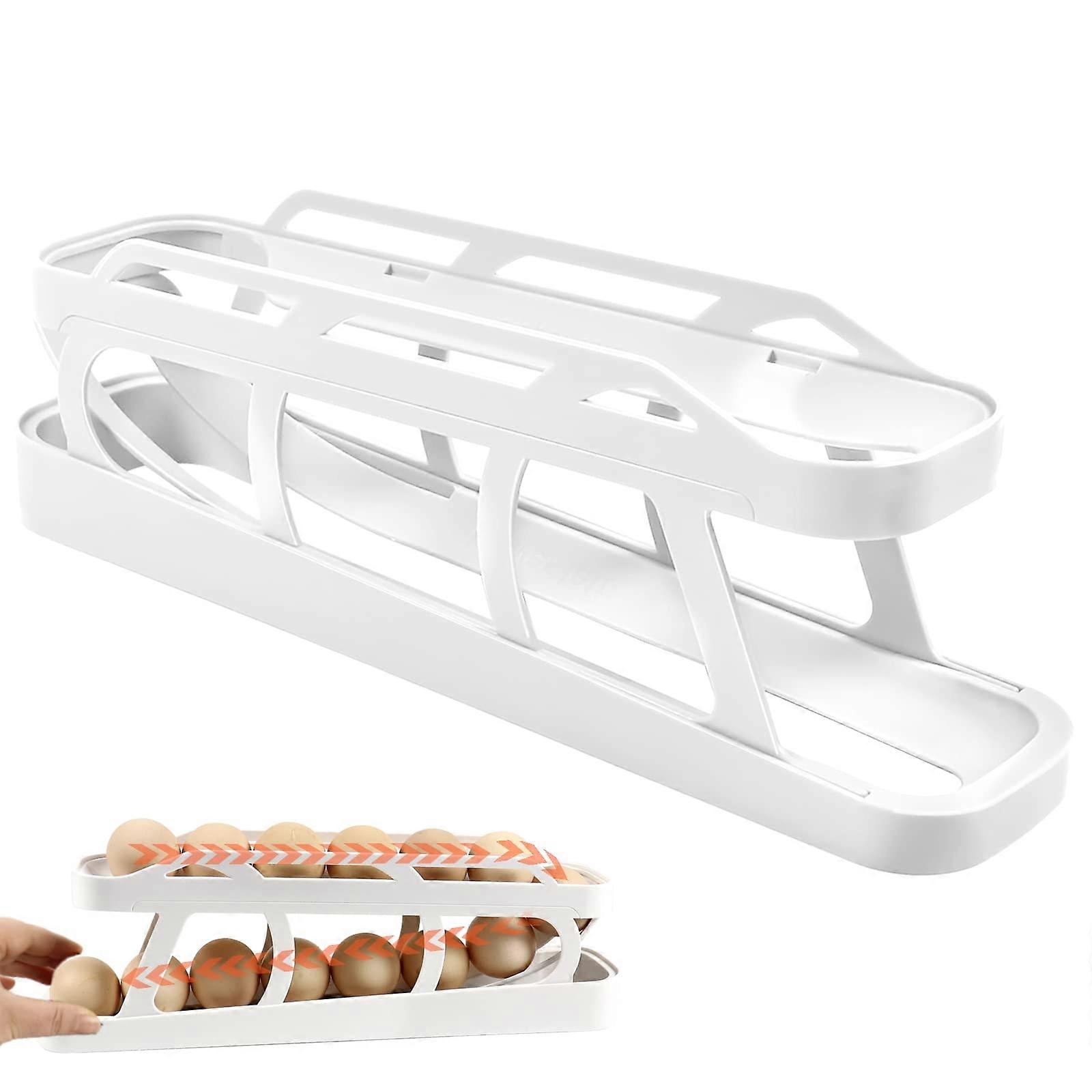 Automatic Rotating Egg Holder Refrigerator Egg Dispenser Plastic Egg Dispenser Kitchen Storage Solution Refrigerator with Stylish Design Bianco