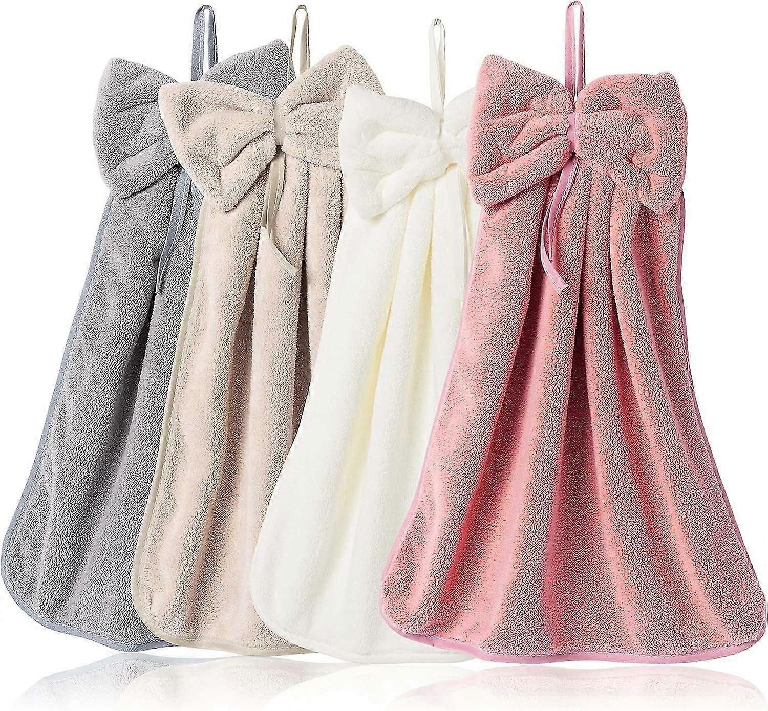 4-Pack Soft Absorbent Coral Hand Towels with Hanging Loop - Ideal Kitchen Towels Bundle for Quick Drying & Easy Storage