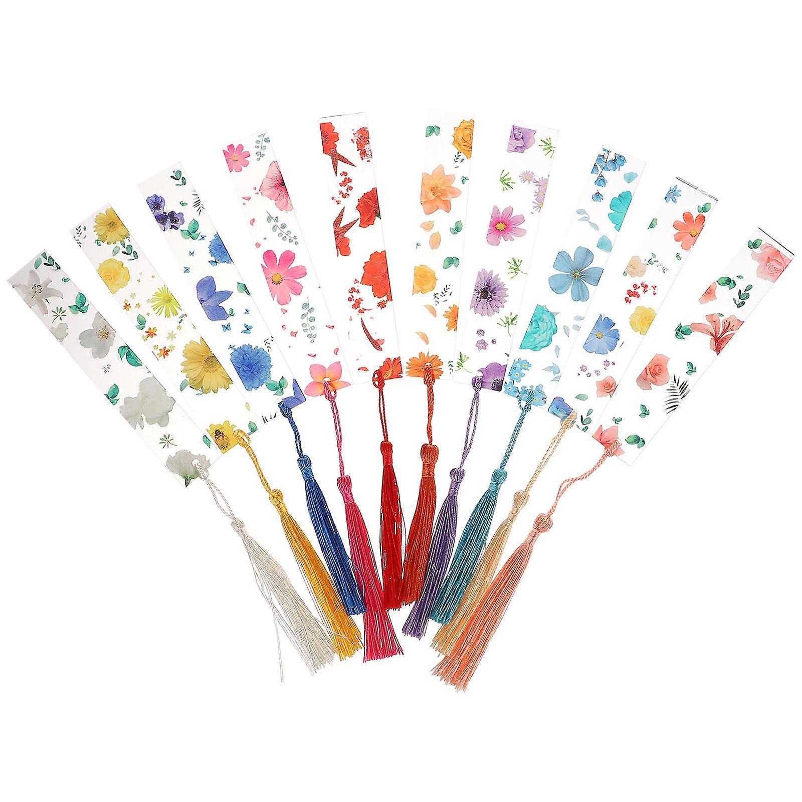 Chic Flower Printing Bookmark Creative Flower Printed Bookmarks Students Stationery Page Markers Reading Marker Assorted Color 24x3cm 10Pcs