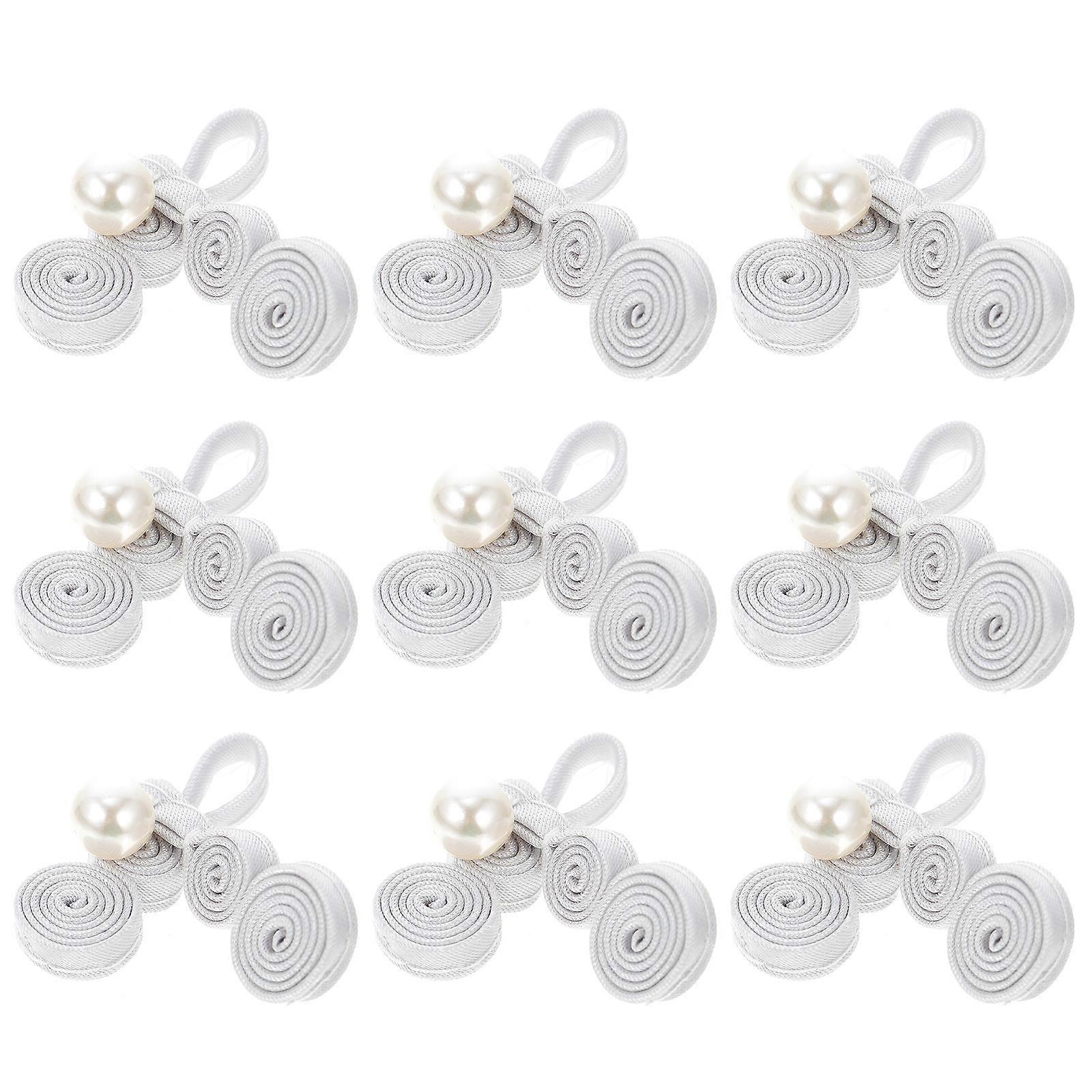 Grey Cheongsam Buttons DIY Sewing Fastener Polyester Coat Closure for Decorative Use 10 Pairs