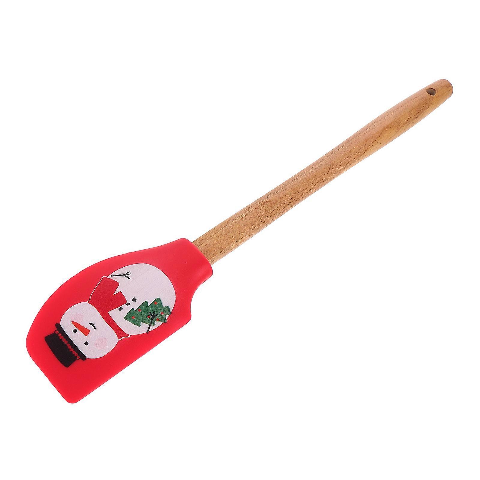 Red Funny Silicone Spatula with Wooden Handle for Kitchen Use Festive Snowman Design 12.5 Inches