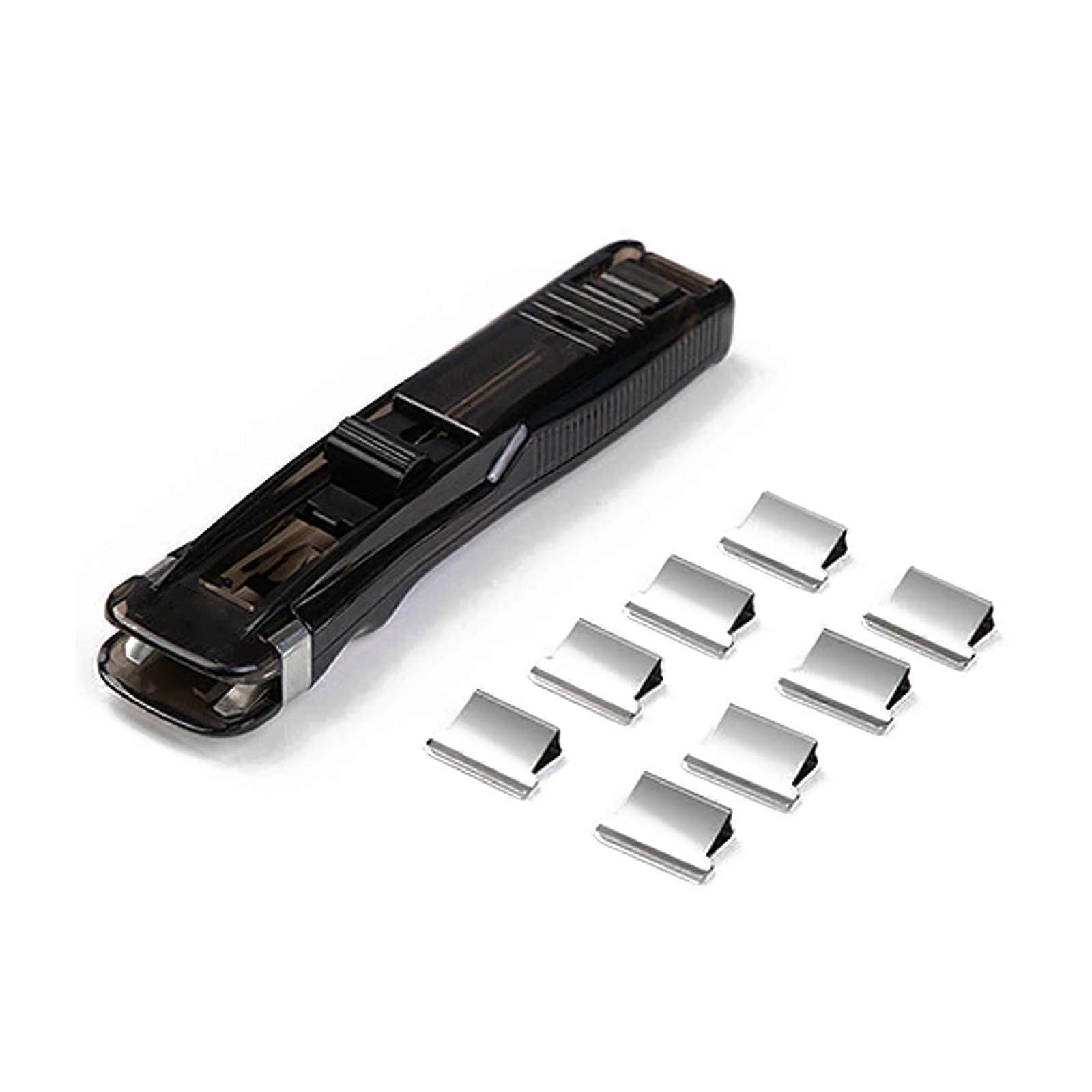 Push Stapler, Portable Handheld Paper Clip Dispenser, Reusable Refill Clip, 40 Sheet Capacity for Office Files, Home, School Supplies (Black)