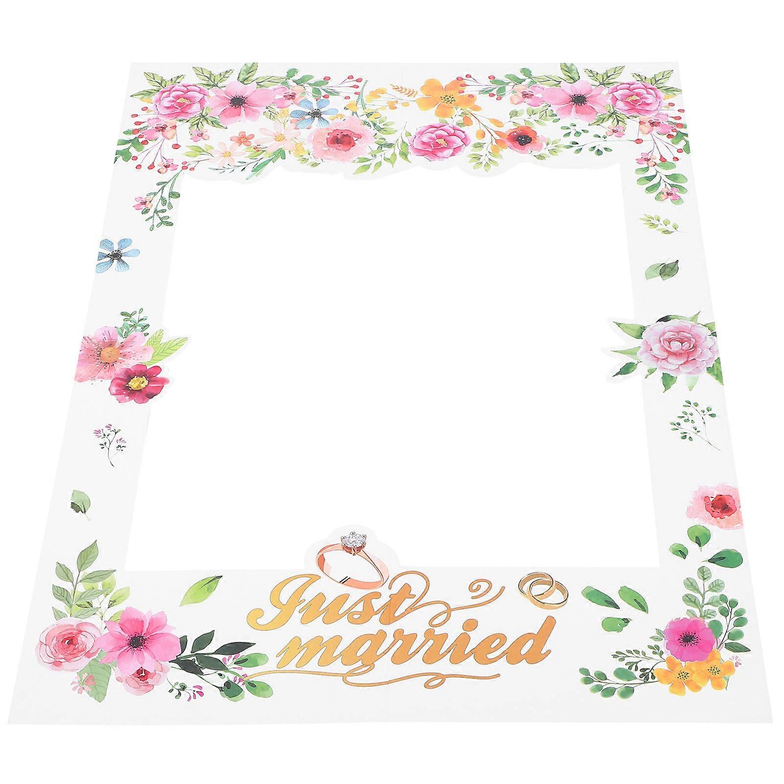 Wedding Photo Booth Props Picture Frames Wedding Floral Printing Rectangle Shape Beach Event Photography Props 1Pack