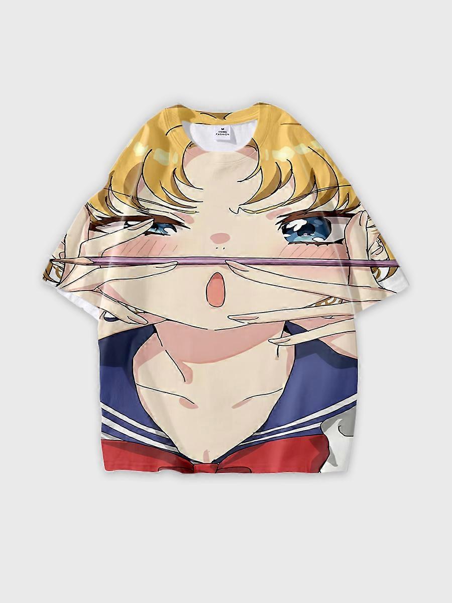 T-shirt round neck Role Pattern loose short sleeve D2361