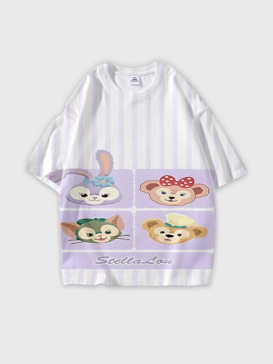 T-Shirt Round Neck Graphic Cartoon Character Pattern Relaxed Fit Short Sleeve D2846
