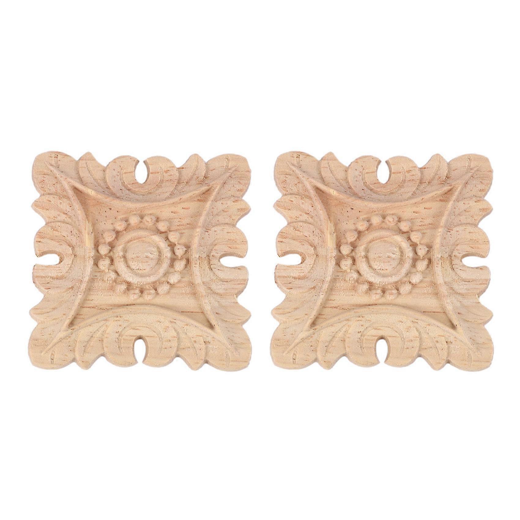 2X Vintage Unpainted Wood Carved Corner Onlay Applique Frame Background Wall Cabinet Door Decor
