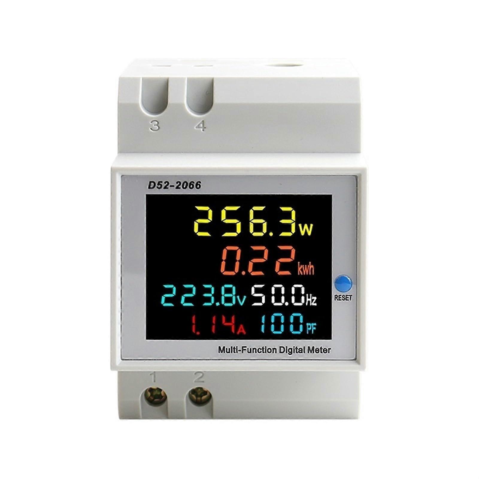6IN1 DIN Rail AC Monitor Voltage Current Power Factor Active KWH Electrical Energy Frequency Meter Volt Amp 110V 220V 380V 100A (40300V Builtin CT)