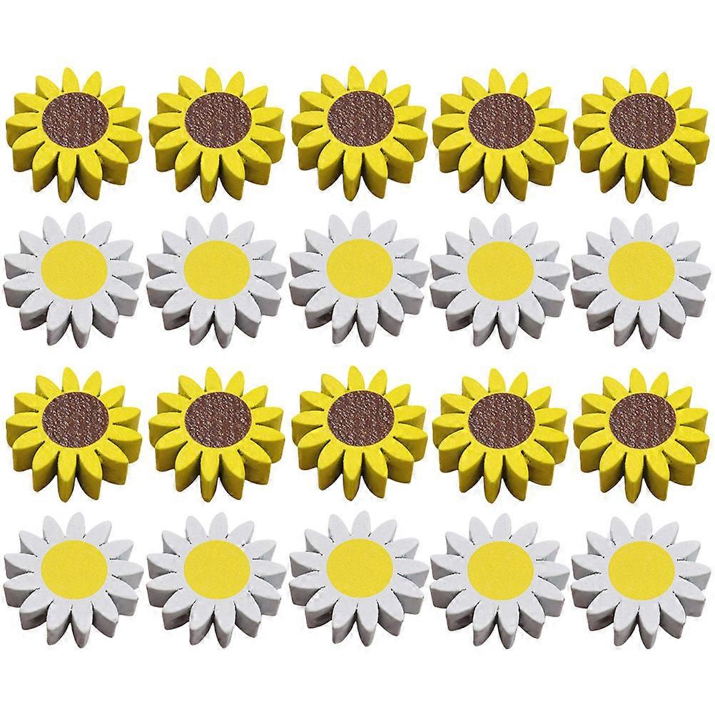 Nordic Style Daisy Wood Beads for DIY Craft Projects Assorted Color with Reserved Hole 20Pcs