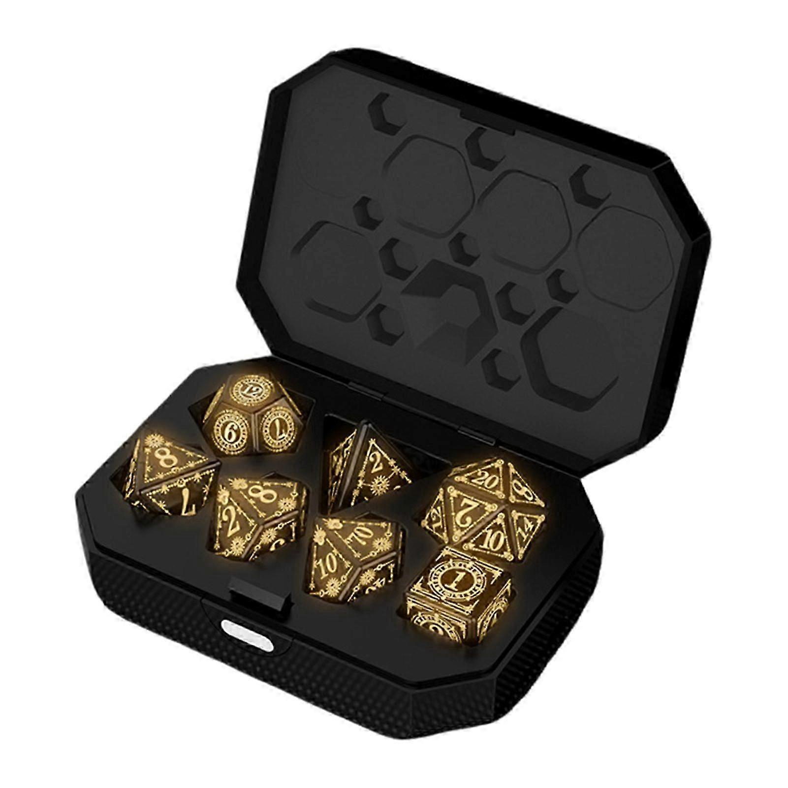 7Pcs/Set LED Light-up Dice Type-C Rechargeable Glowing Multi-sides Dice Warm Glow D4 D6 D8 D10 D12 D20 Electric Dice Adults Family Night Party Board G