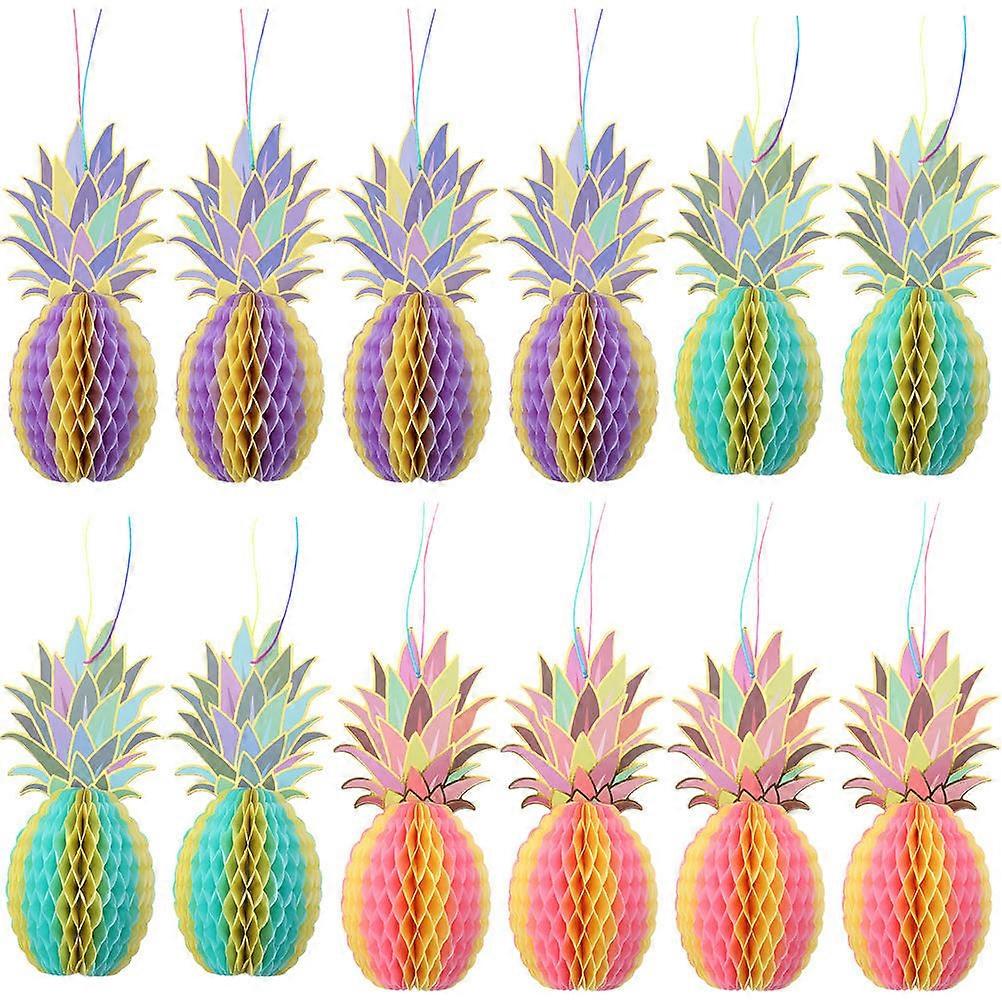 12PCS Pineapple Honeycomb Hanging Decor for Tropical Party Centerpieces – Festive Hawaiian Table Ornaments for Vibrant Party Atmosphere