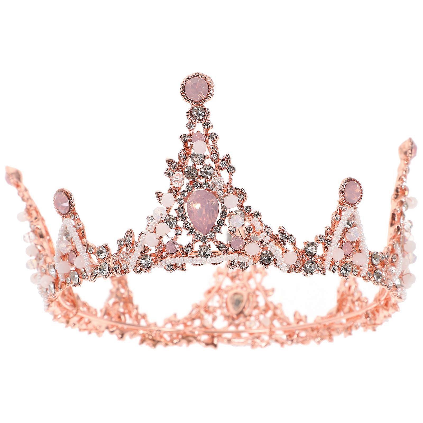 Elegant Handmade Pink Tiaras for Woman Wearing Chic Round Crown Bride Headband with Glittering Design 1 Piece