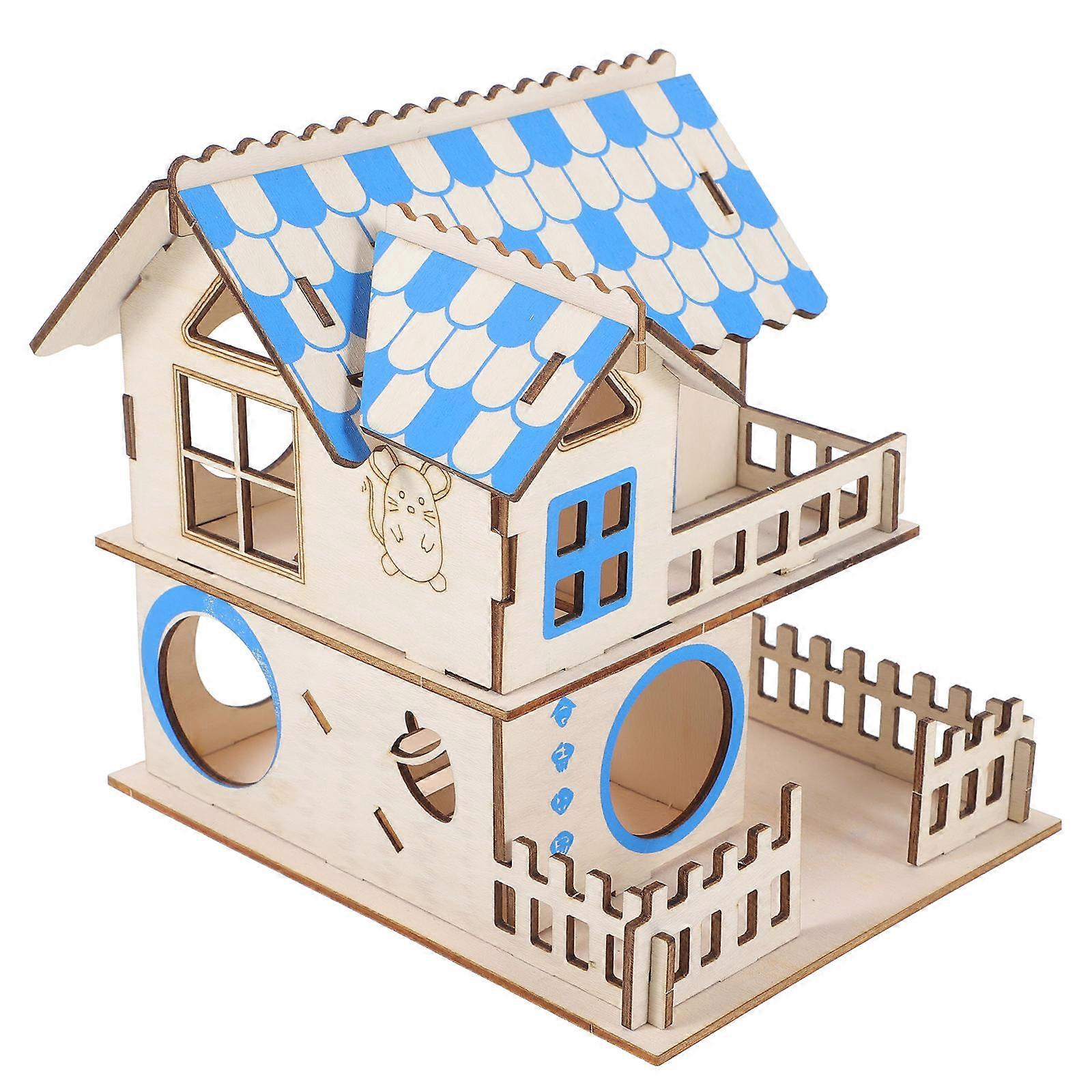 Sturdy Double Layer Log Wood Hamster Villa Climbing Rack for Pets – Decorative Animal House for Hamster Lovers