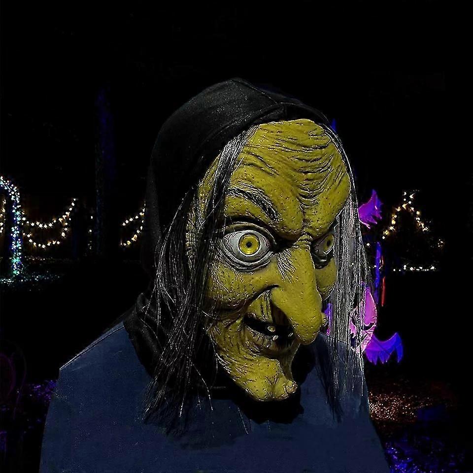 怖い古い魔女マスクラテックスヘアハロウィーンファンシードレスグリマスパーティーコスチュームコスプレマスク小道具大人