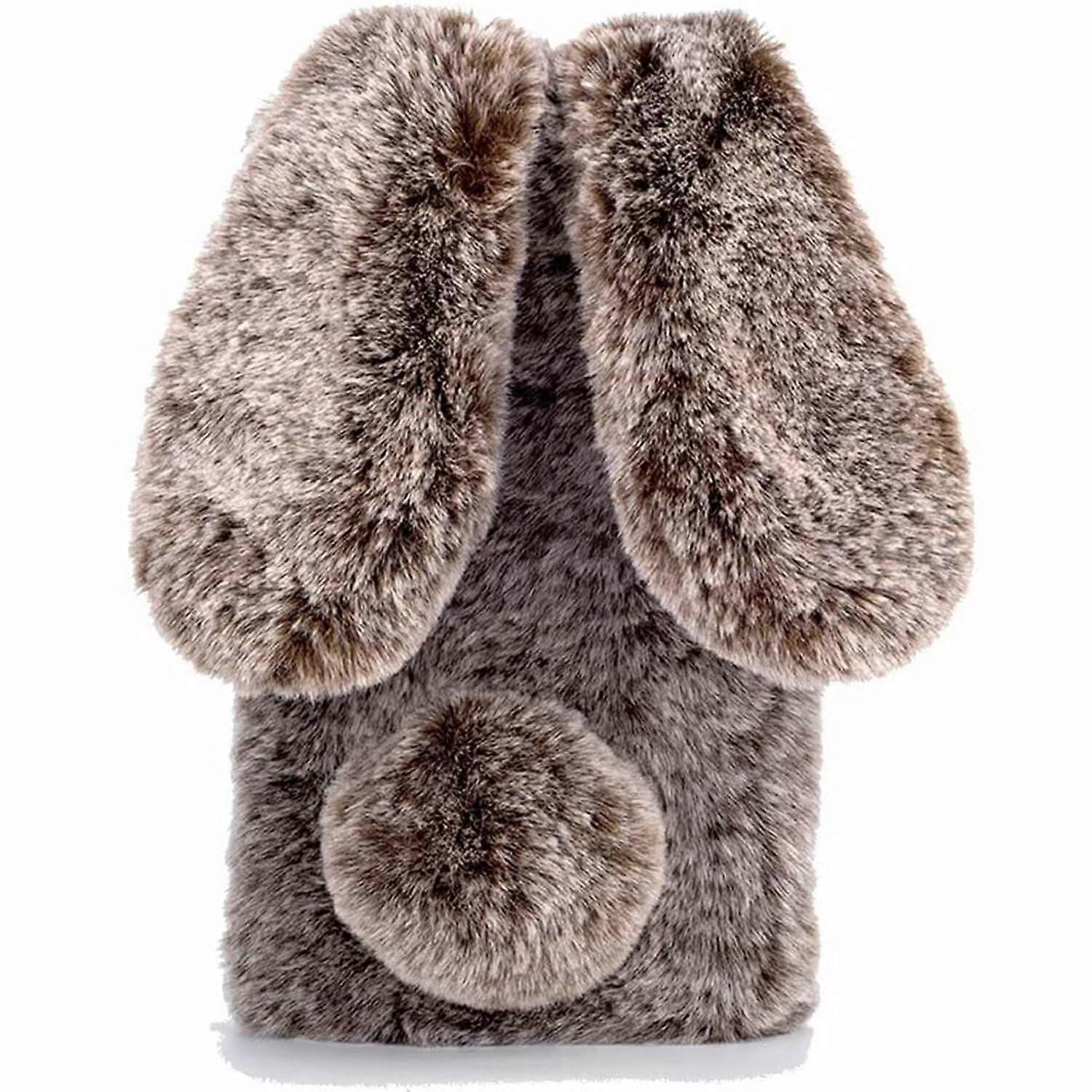 Rabbit Fur Case for Google Pixel 8 Pro, 3D Rabbit Ear Design, Soft Plush Protective Cover, Brown Color
