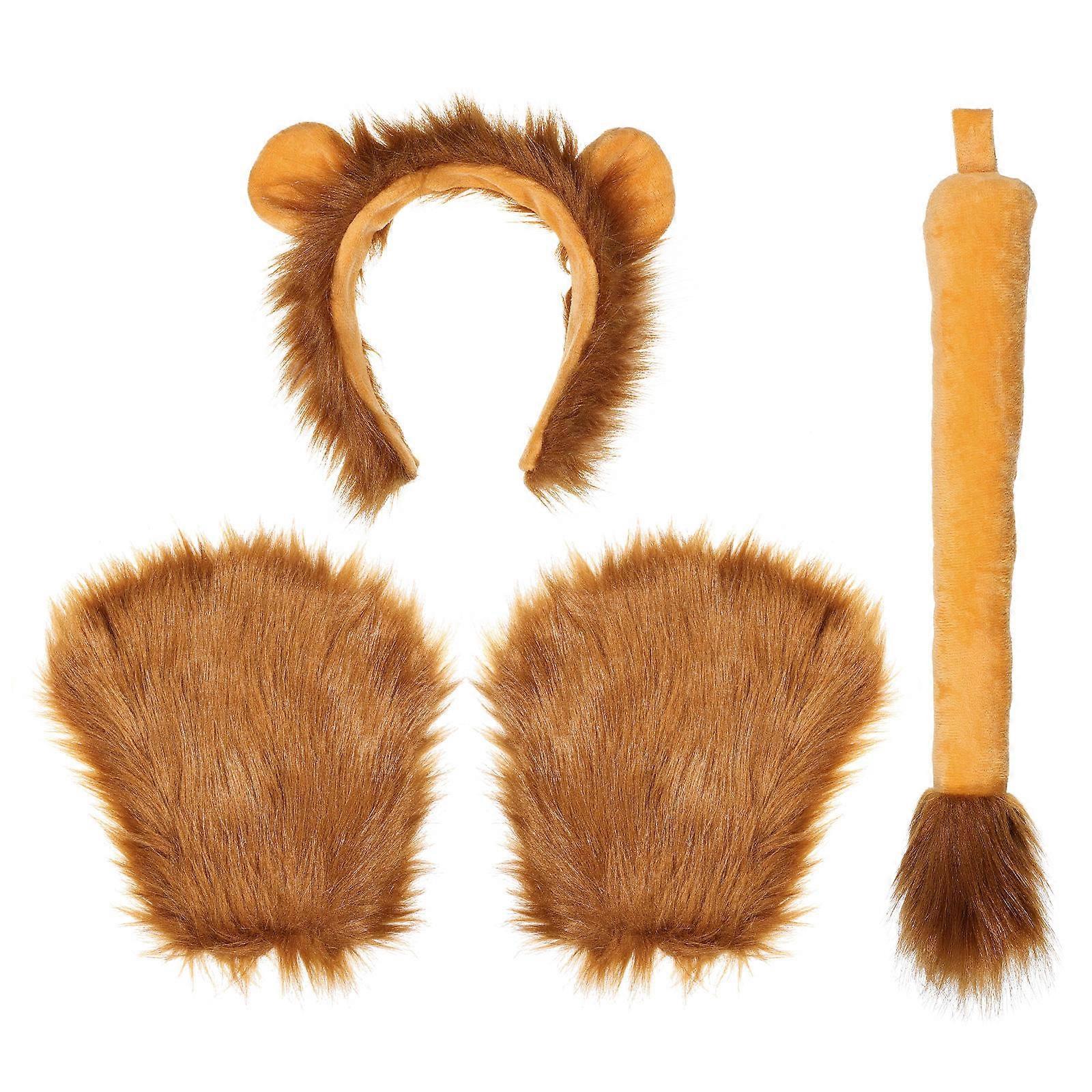 Animal Costumes Accessory For Lion Featuring Lion Ears And Paw Gloves In Brown Color For Kids And Adults