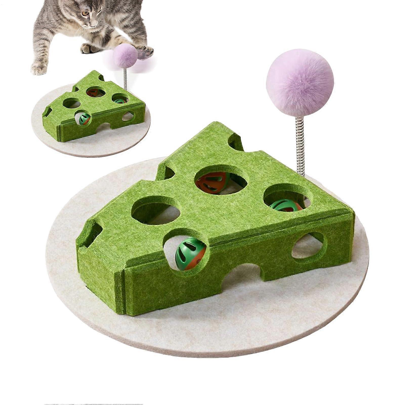 Cat Puzzle Toy, Cheese-Shaped Treat Dispenser with Fishing Rod, Bell, Ball, and Food Box for Kittens and Puppies Indoor Outdoor