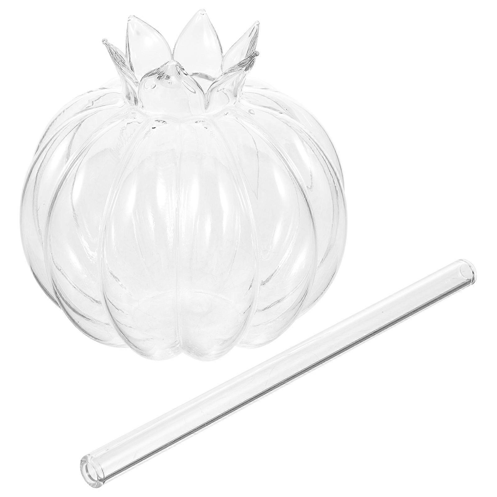 Transparent glass Cup with Straw for Parties and Storage Pomegranate Shaped Design Easy to Clean