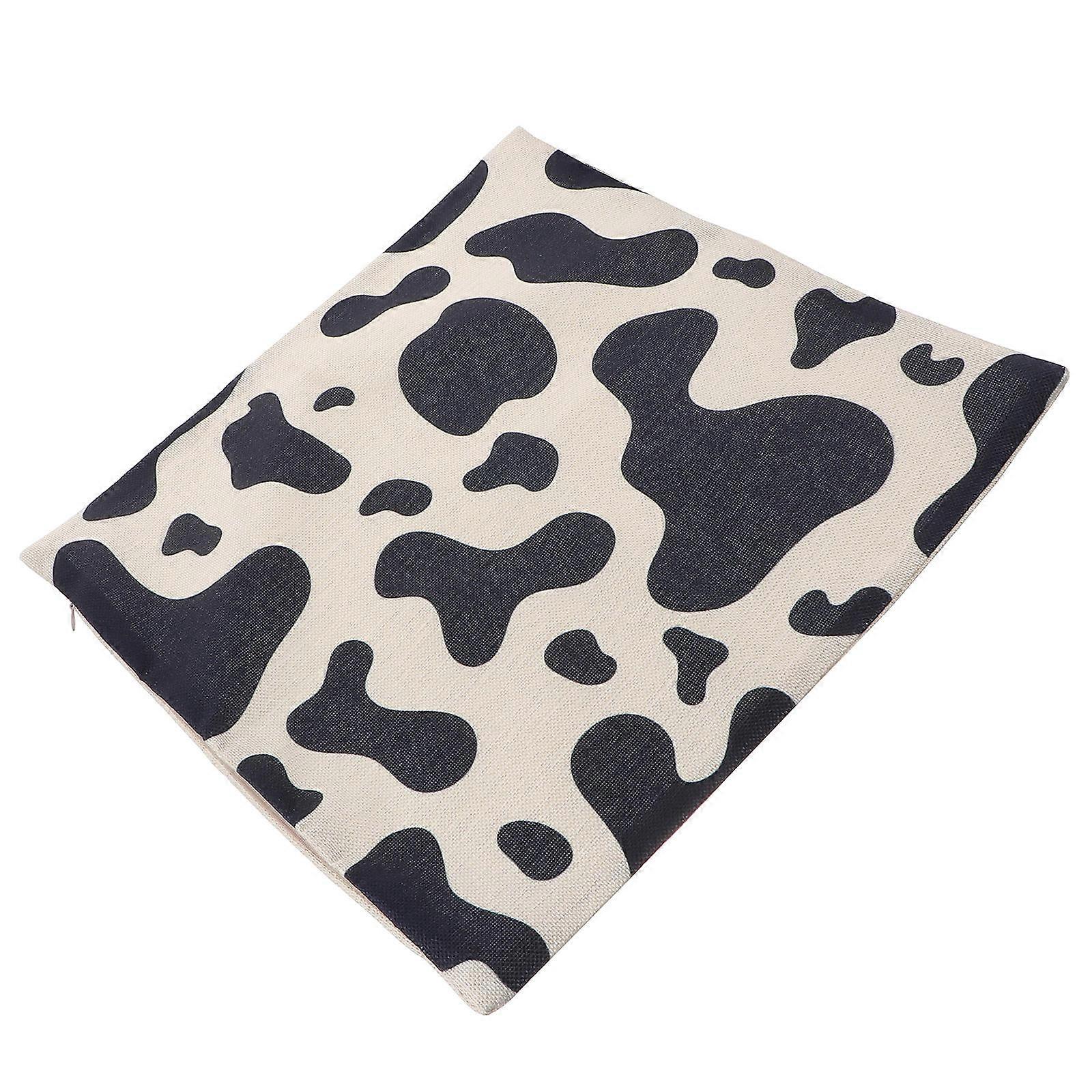 Square Pillow Cover With Milk Cow Prints For Sofa And Office Decor In Multi Color With Linen Material 1Set