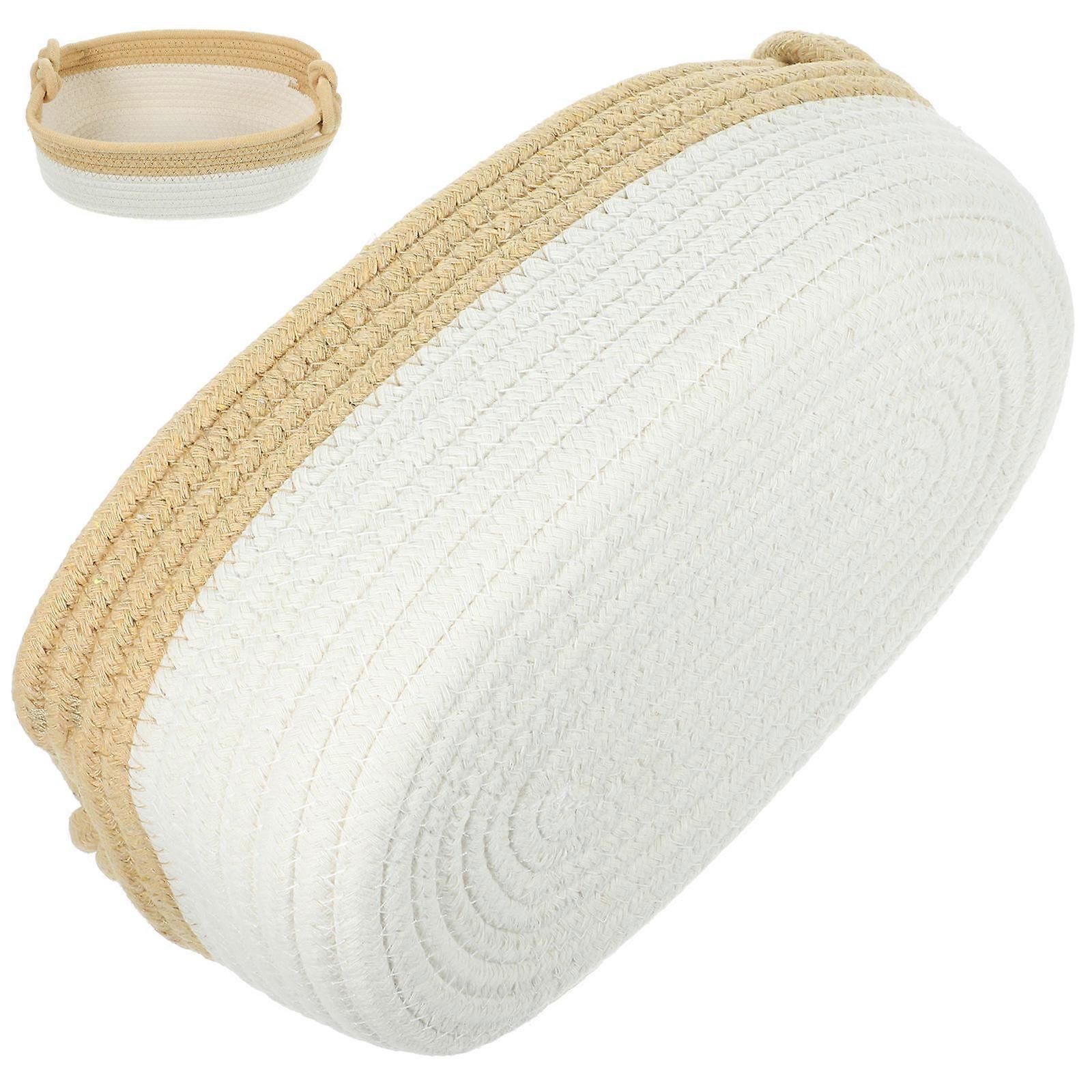 Compact Woven Cotton Rope Storage Basket with Handle – Multi Purpose Organizer for Cosmetics, Snacks, Books & Home Decor, Ideal for Bedroom & Desktop