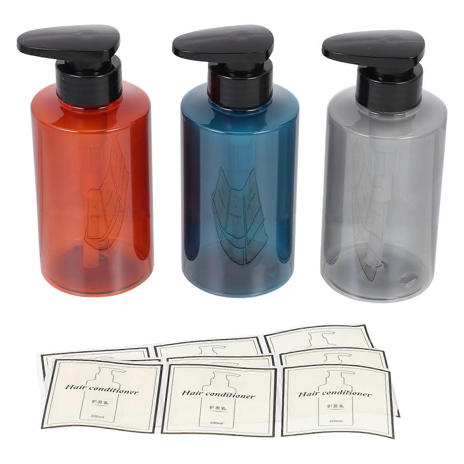 3 Sets Press Type Bottle Shampoo & Shower Gel Container Bath Accessory for Convenient Storage – Grey Bottle with Labels Included